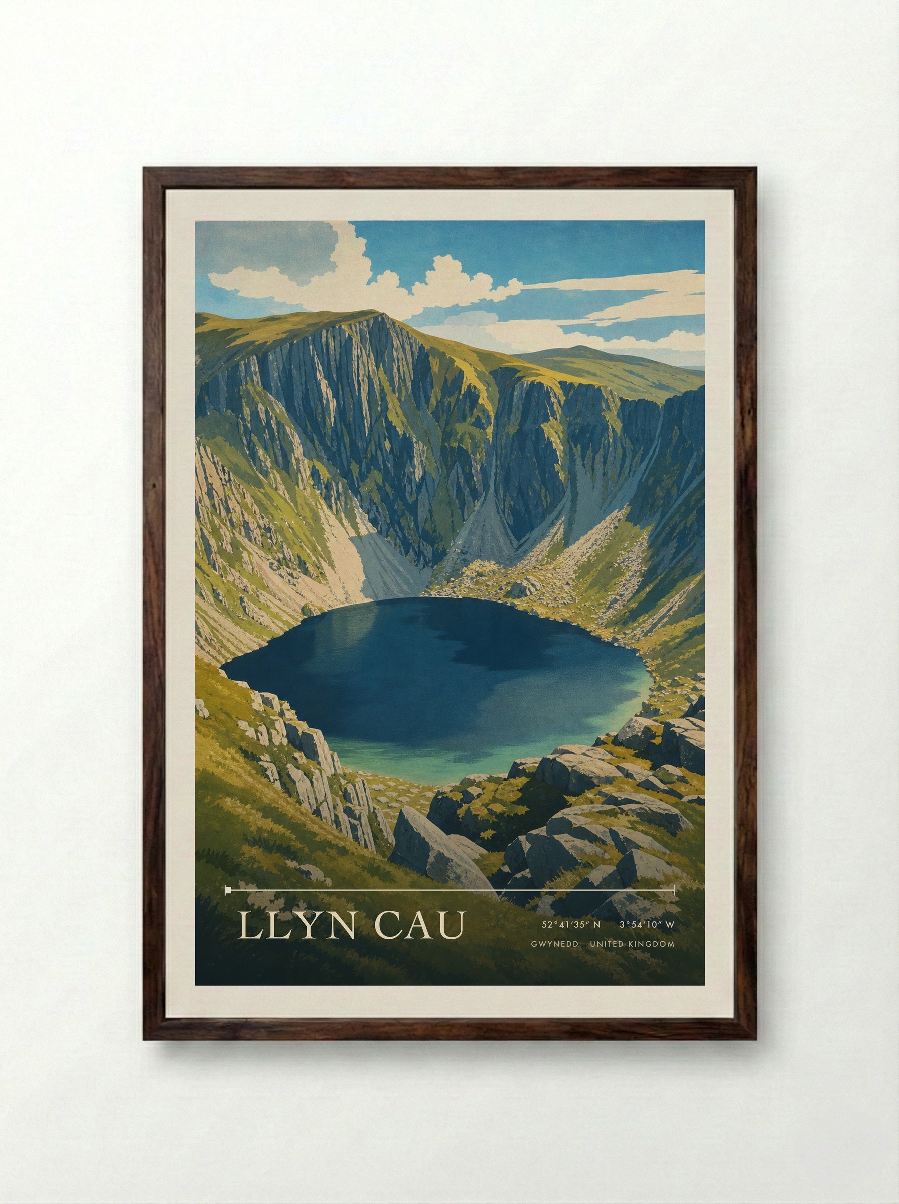 Llyn Cau Gwynedd United Kingdom Travel Poster - Framed Print Dark Wood