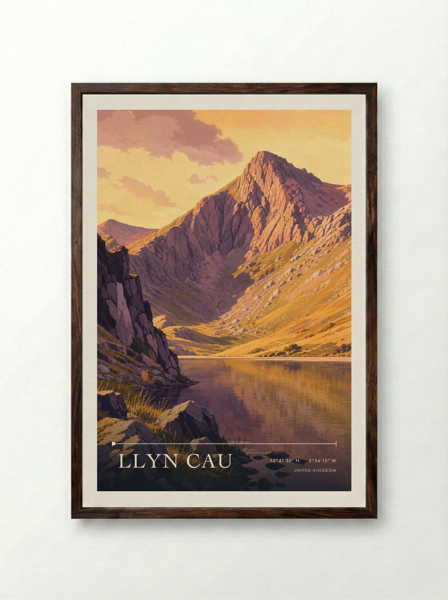 Llyn Cau United Kingdom Travel Poster - Framed Print Dark Wood