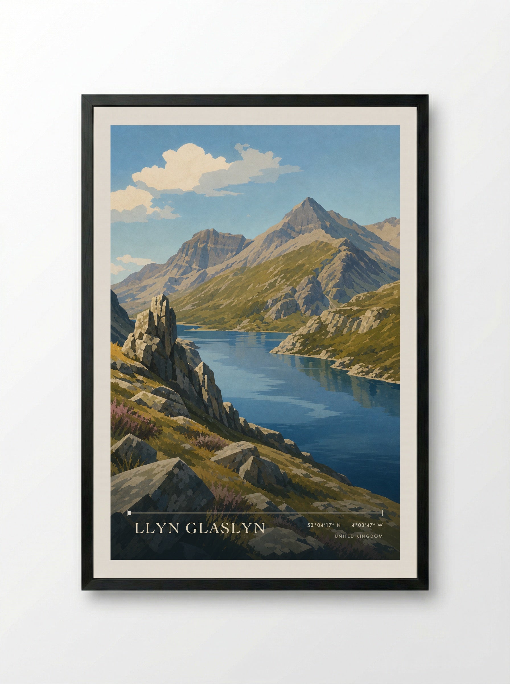 Llyn Glaslyn United Kingdom Travel Poster - Framed Print Black