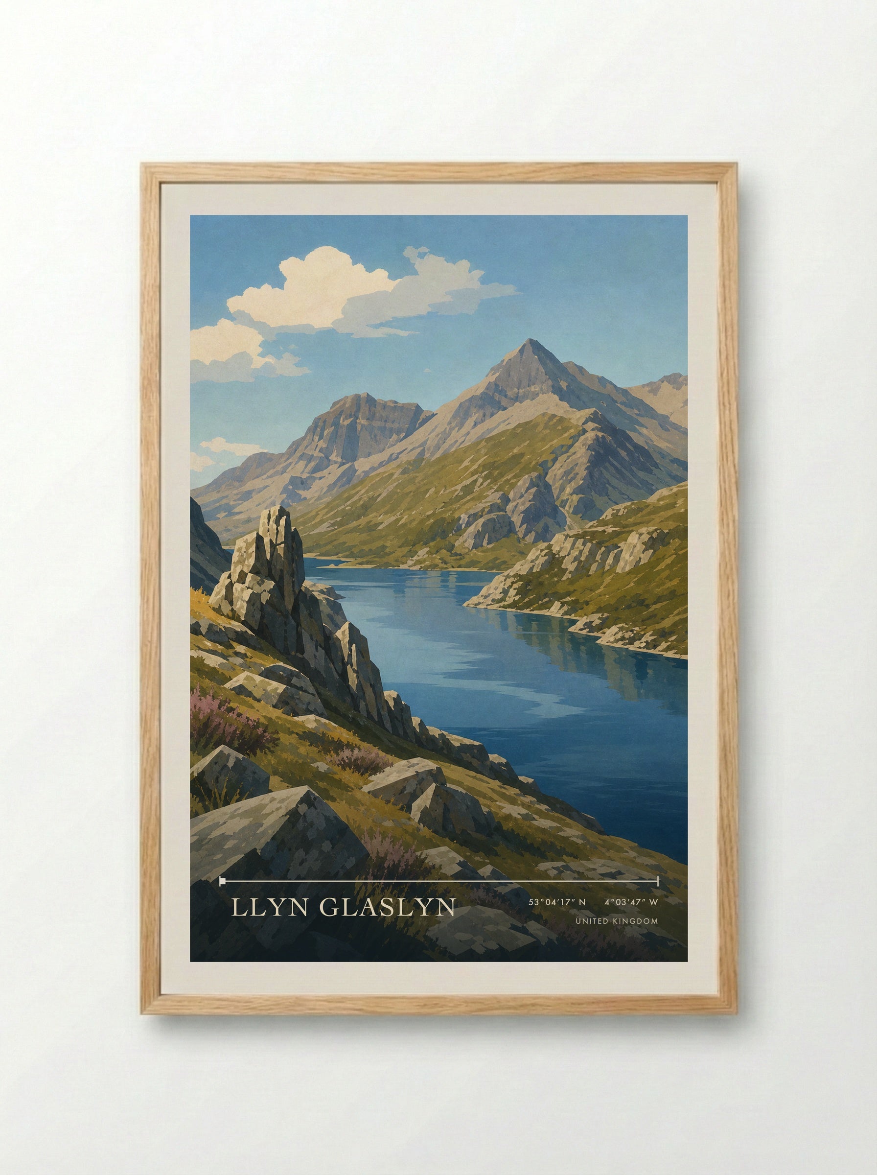 Llyn Glaslyn United Kingdom Travel Poster - Framed Print Wood