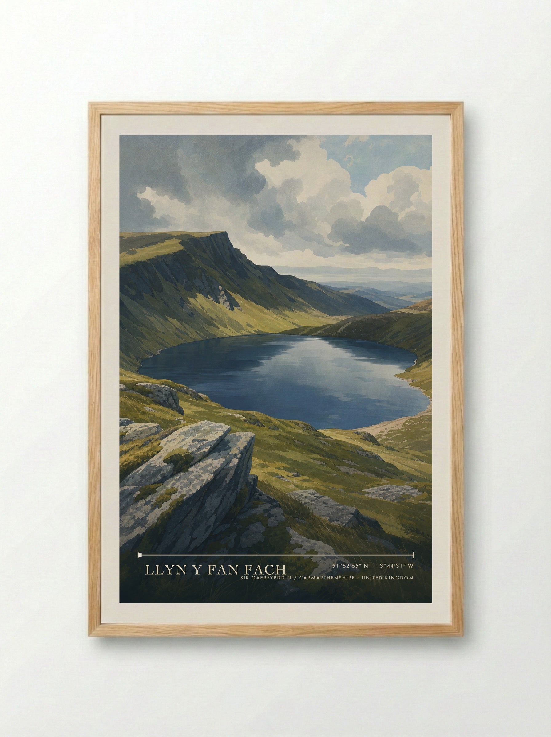 Llyn y Fan Fach Sir Gaerfyrddin / Carmarthenshire United Kingdom Travel Poster - Framed Print Wood