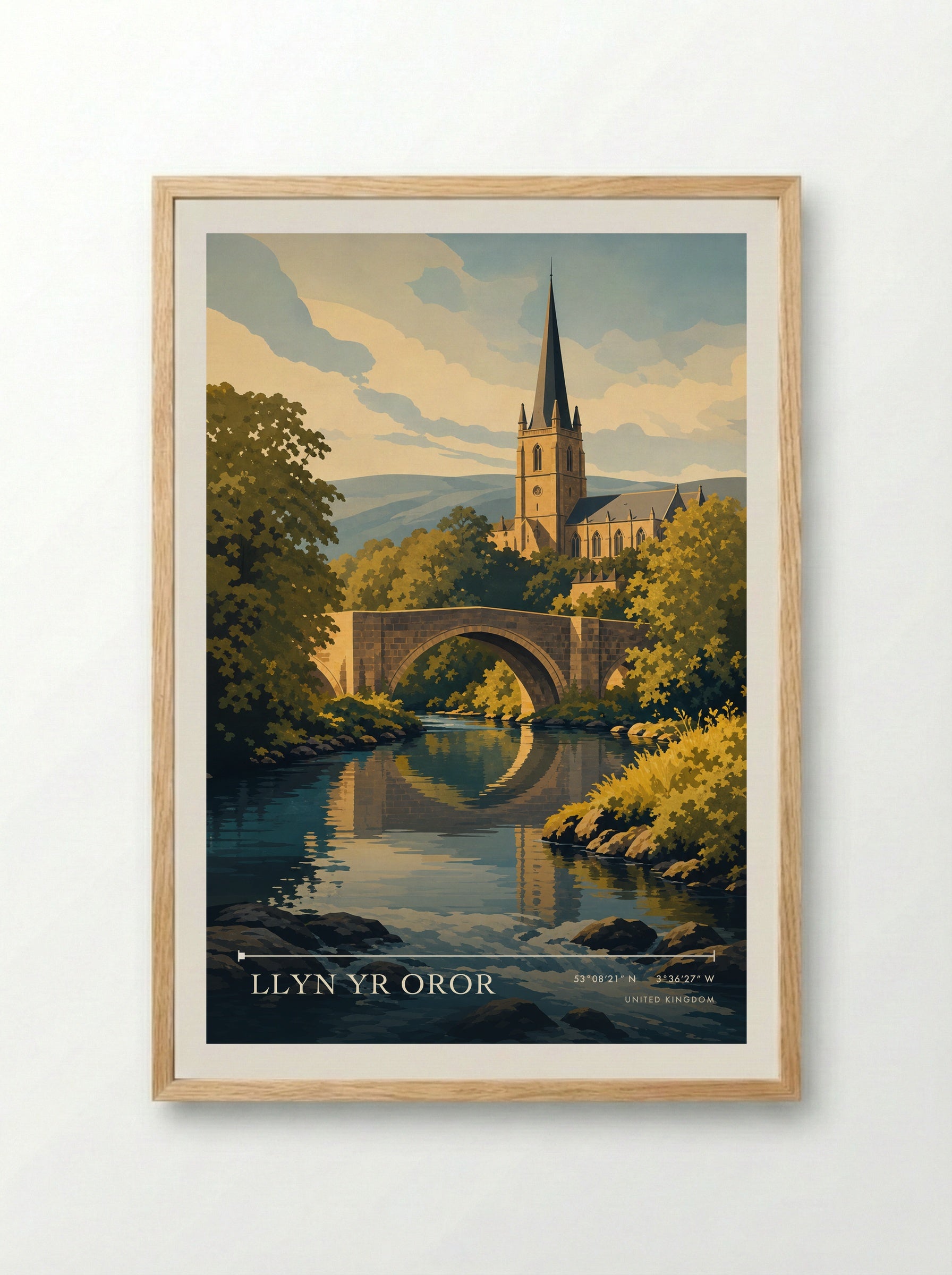 Llyn yr Oror United Kingdom Travel Poster - Framed Print Wood