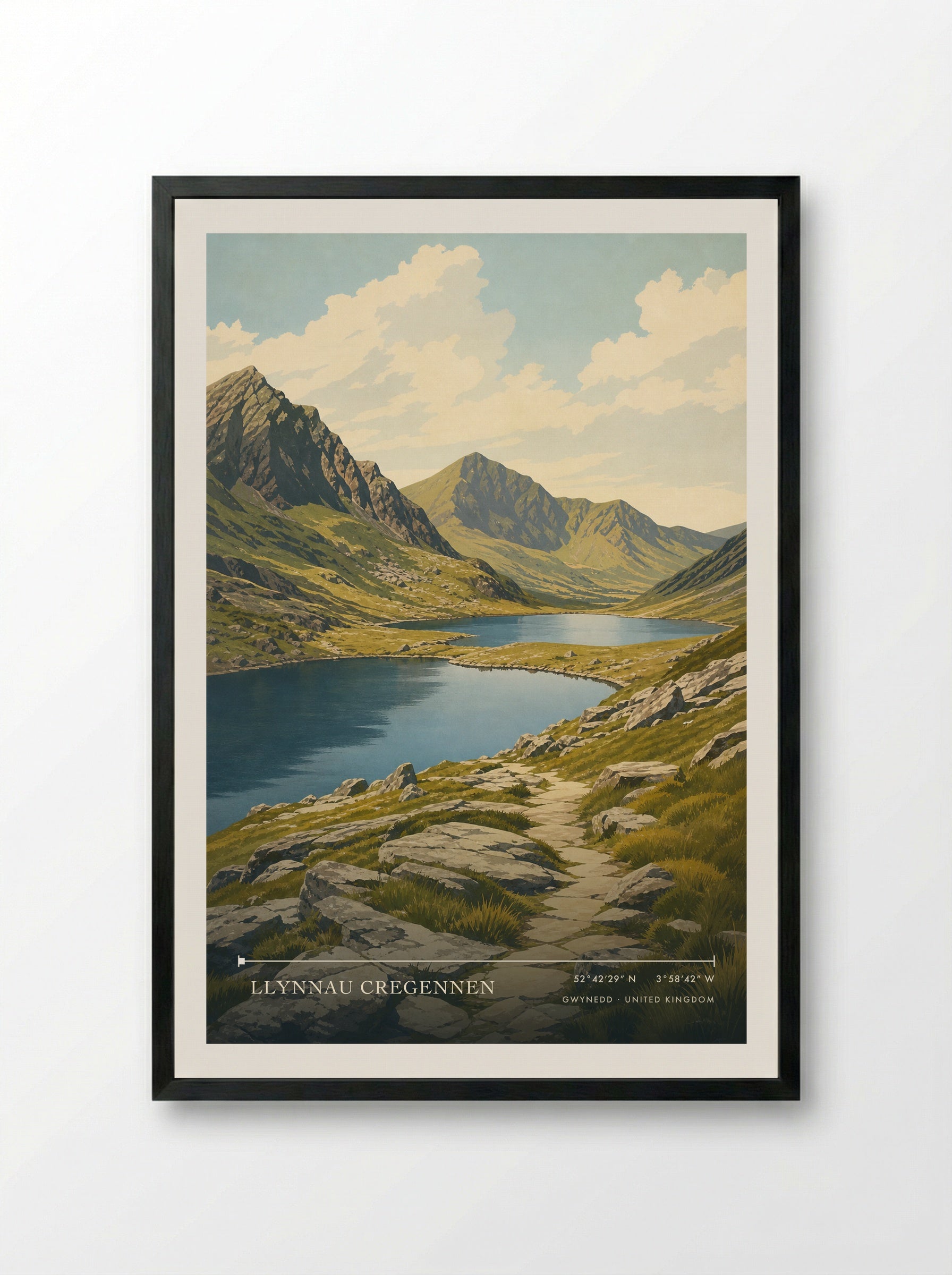 Llynnau Cregennen Gwynedd United Kingdom Travel Poster - Framed Print Black