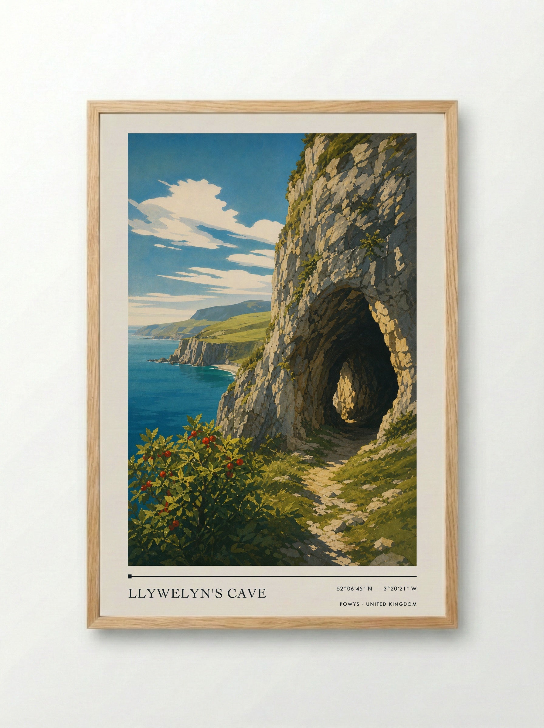 Llywelyn's Cave Powys United Kingdom Travel Poster - Framed Print Wood