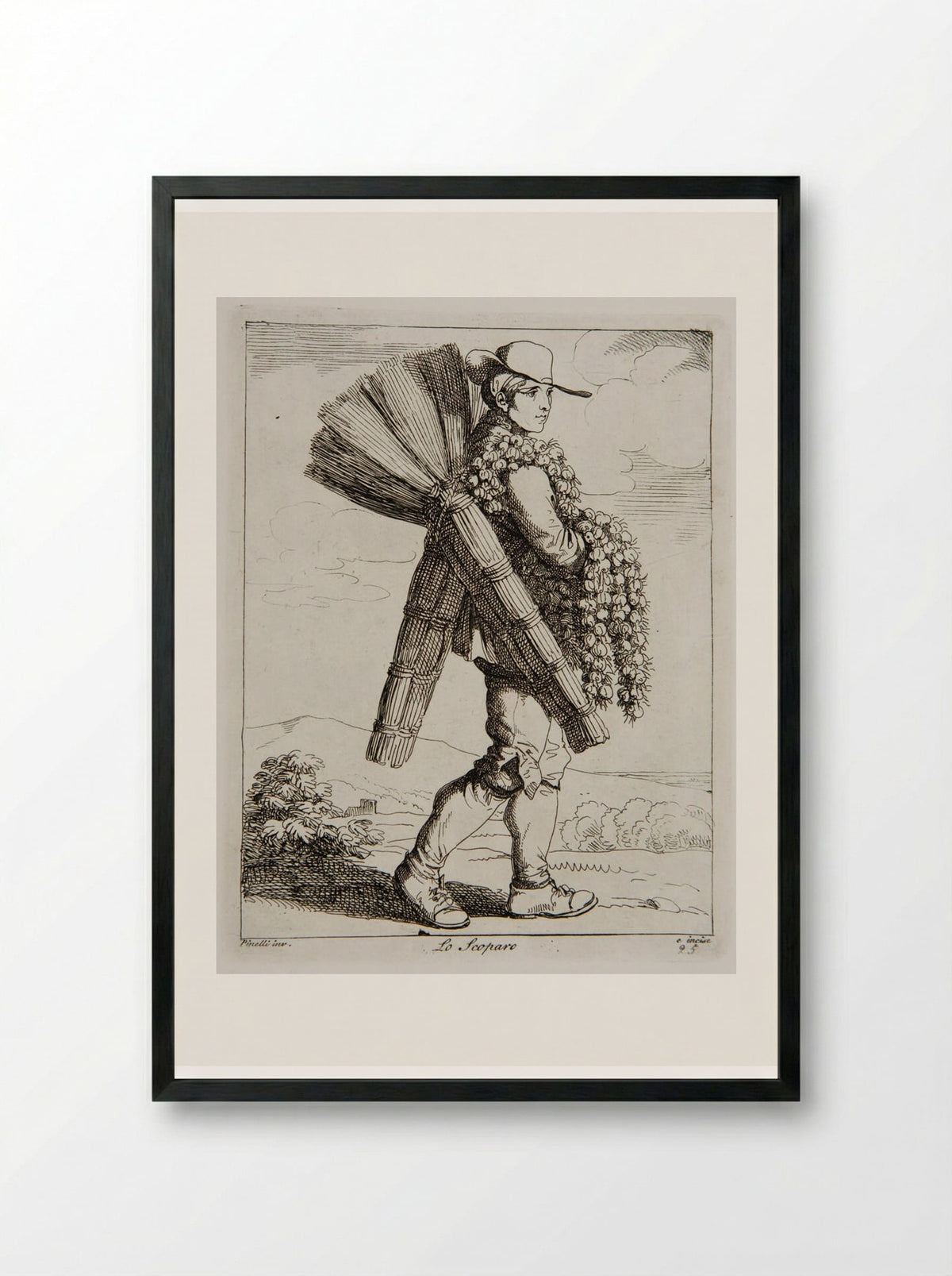 Lo Scoparo (The Sweeper) - Bartolomeo Pinelli - Framed Print Black
