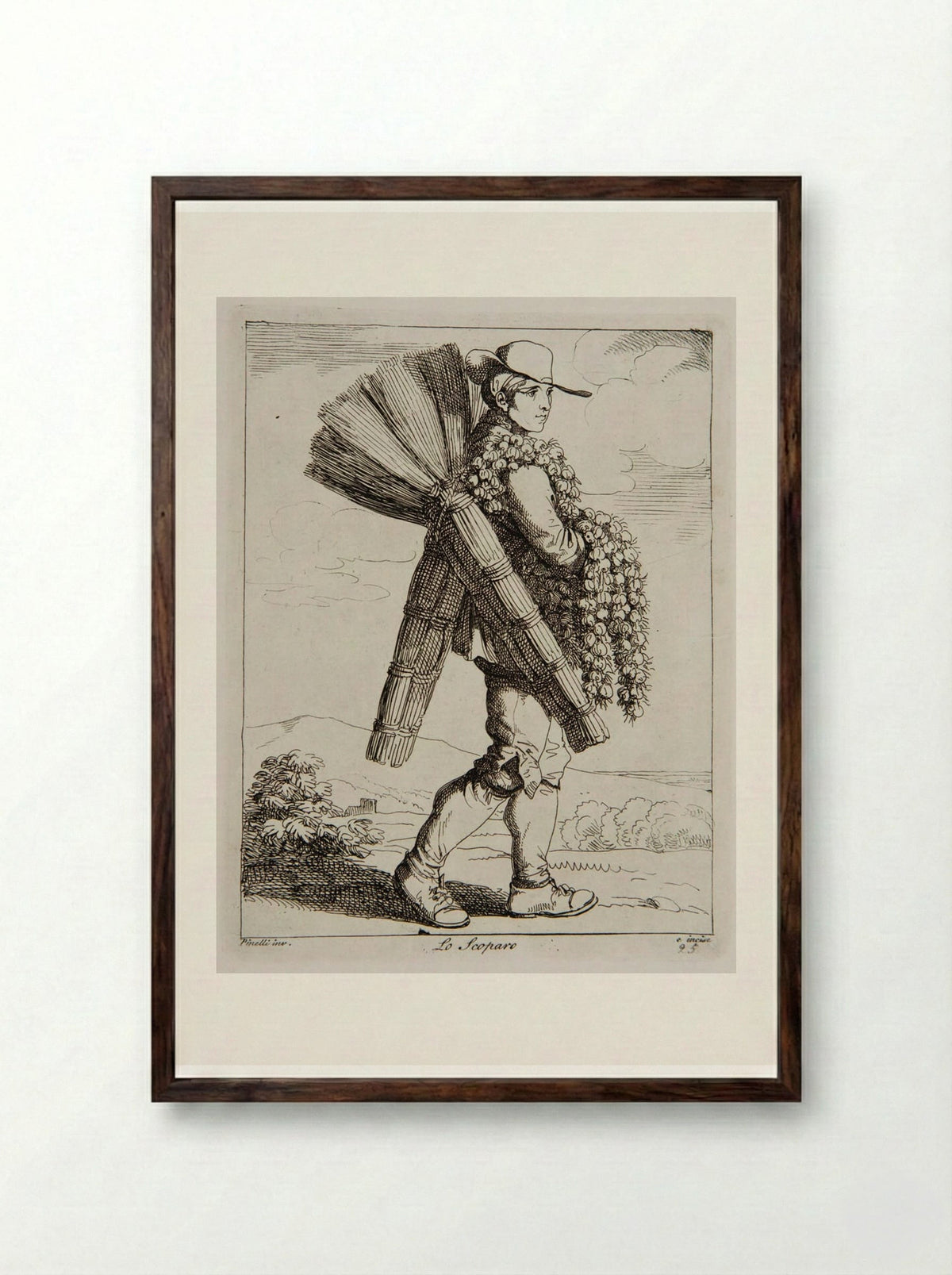 Lo Scoparo (The Sweeper) - Bartolomeo Pinelli - Framed Print Dark Wood