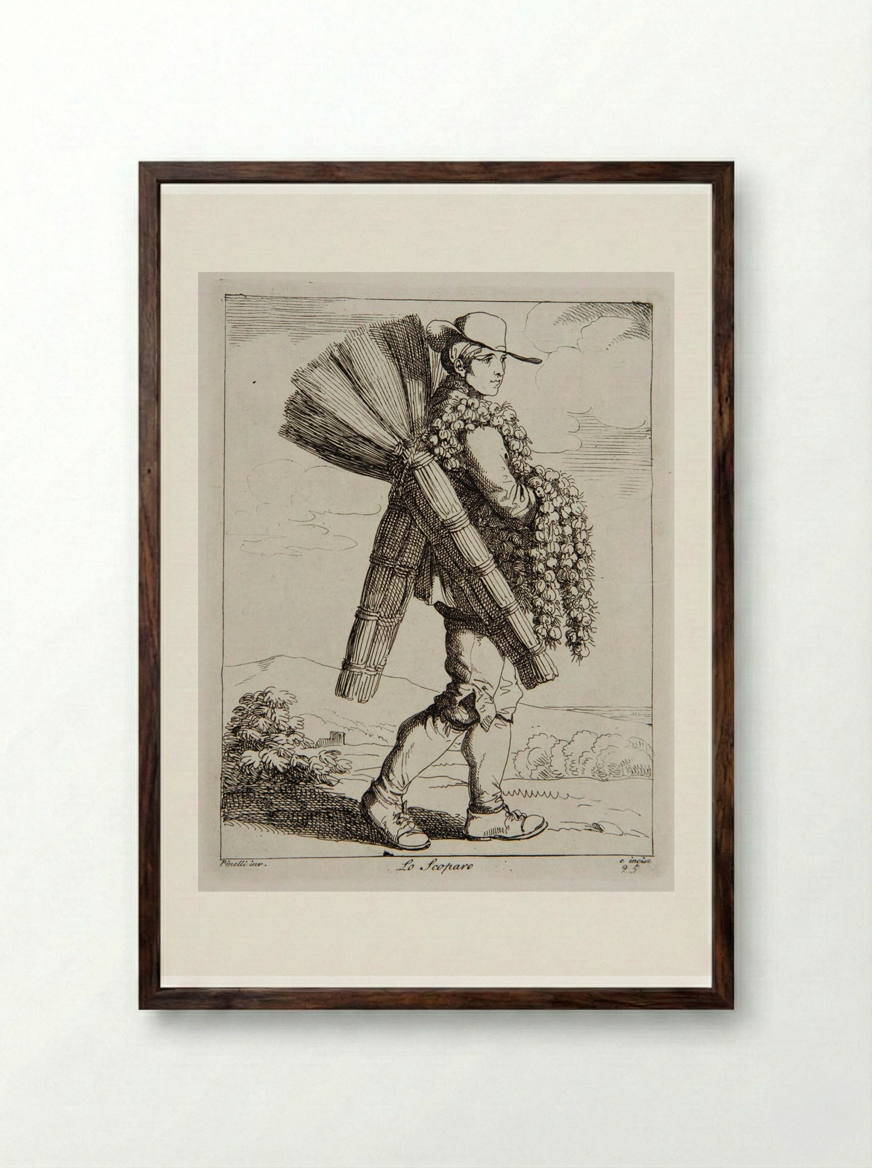 Lo Scoparo (The Sweeper) - Bartolomeo Pinelli - Framed Print Dark Wood