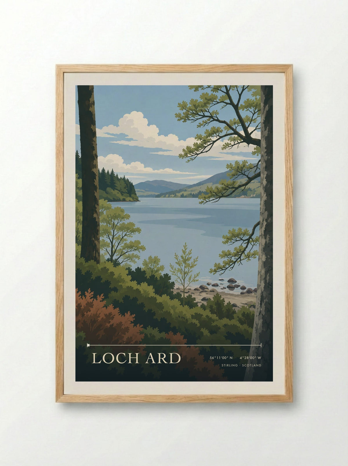 Loch Ard, Stirling | Travel Poster - Framed Print Wood