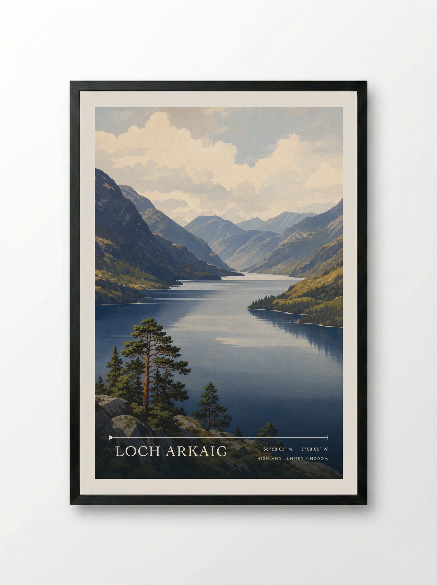 Loch Arkaig Highland United Kingdom Travel Poster - Framed Print Black