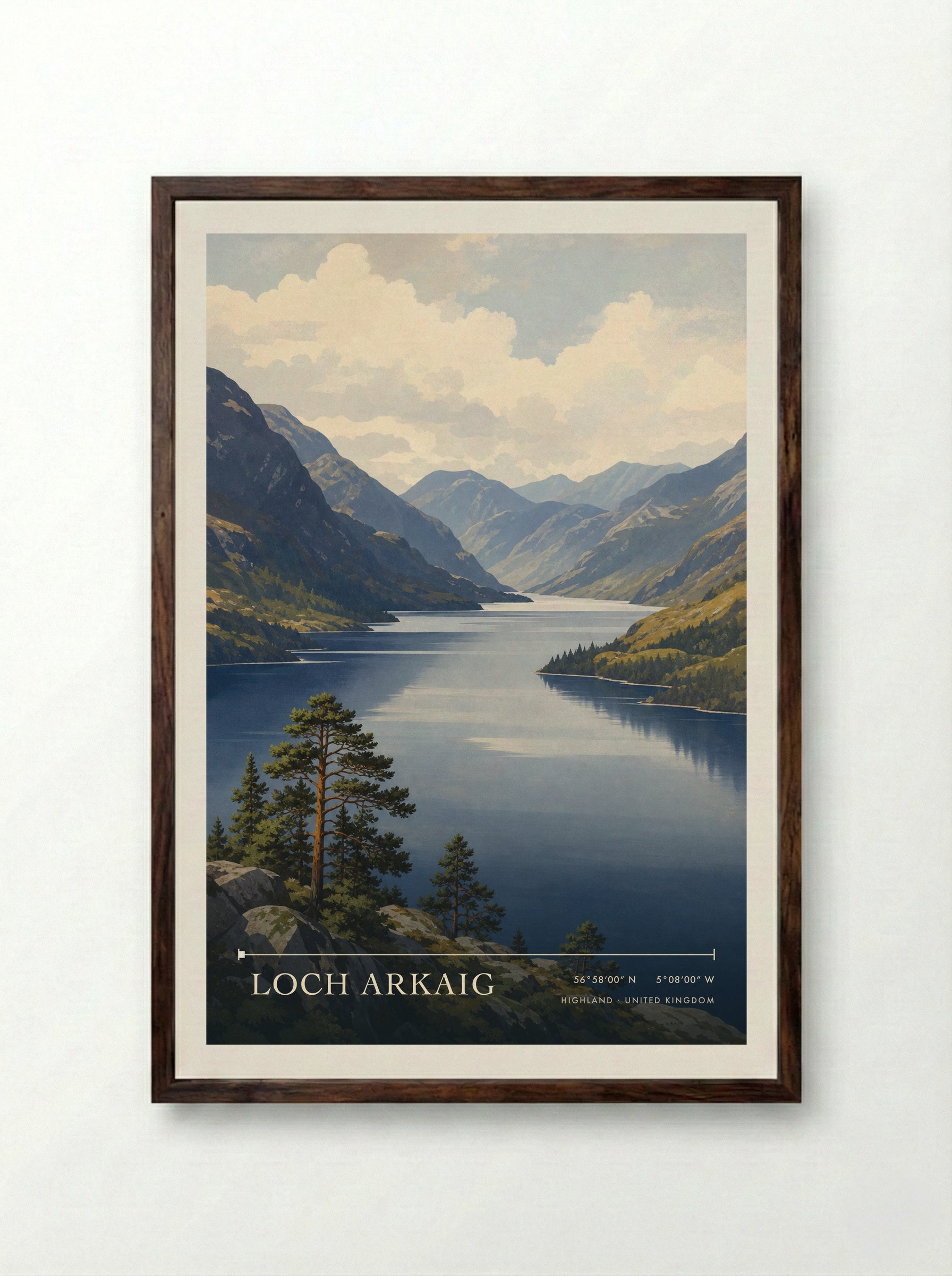 Loch Arkaig Highland United Kingdom Travel Poster - Framed Print Dark Wood