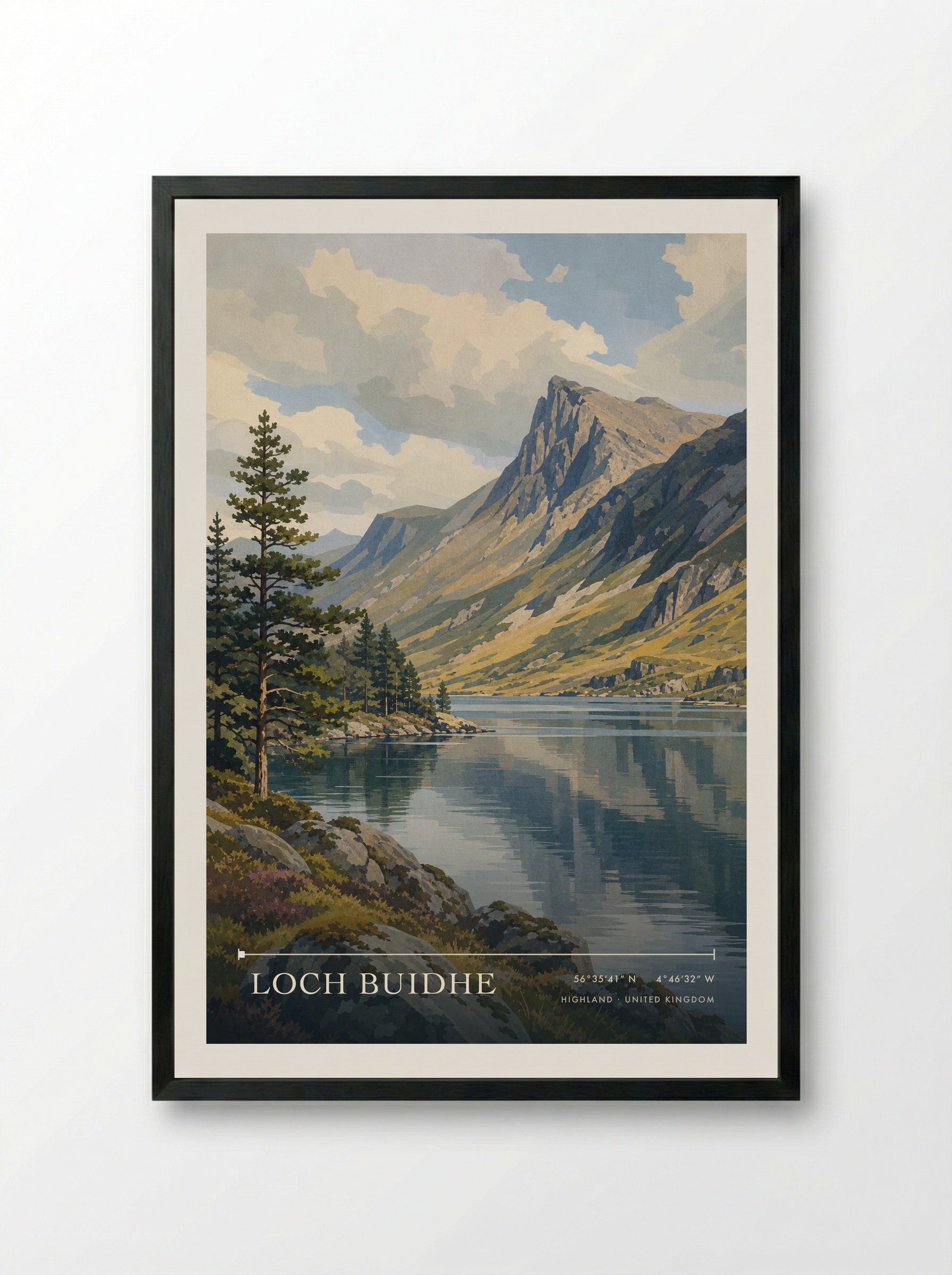 Loch Buidhe Highland United Kingdom Travel Poster - Framed Print Black