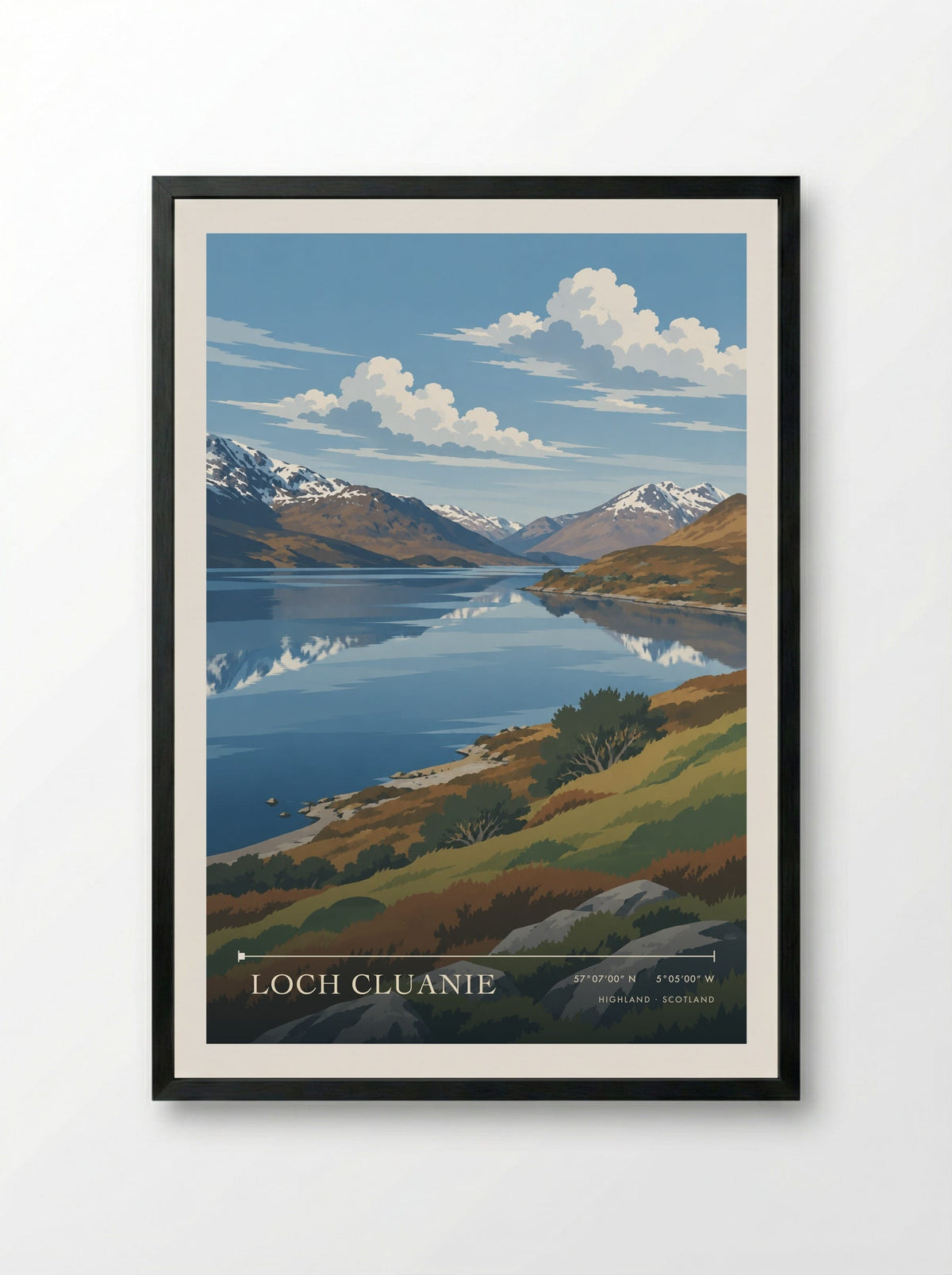 Loch Cluanie, Highland | Travel Poster - Framed Print Black