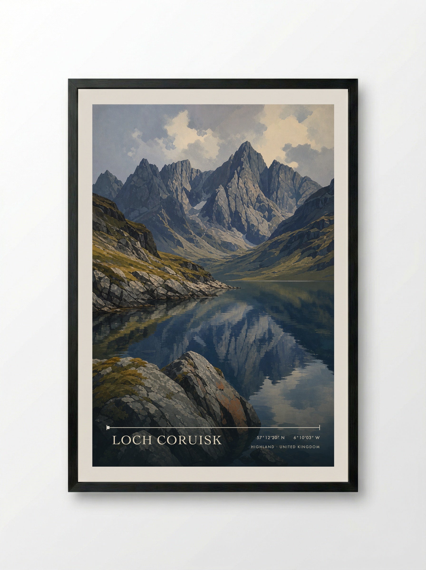 Loch Coruisk Highland United Kingdom Travel Poster - Framed Print Black