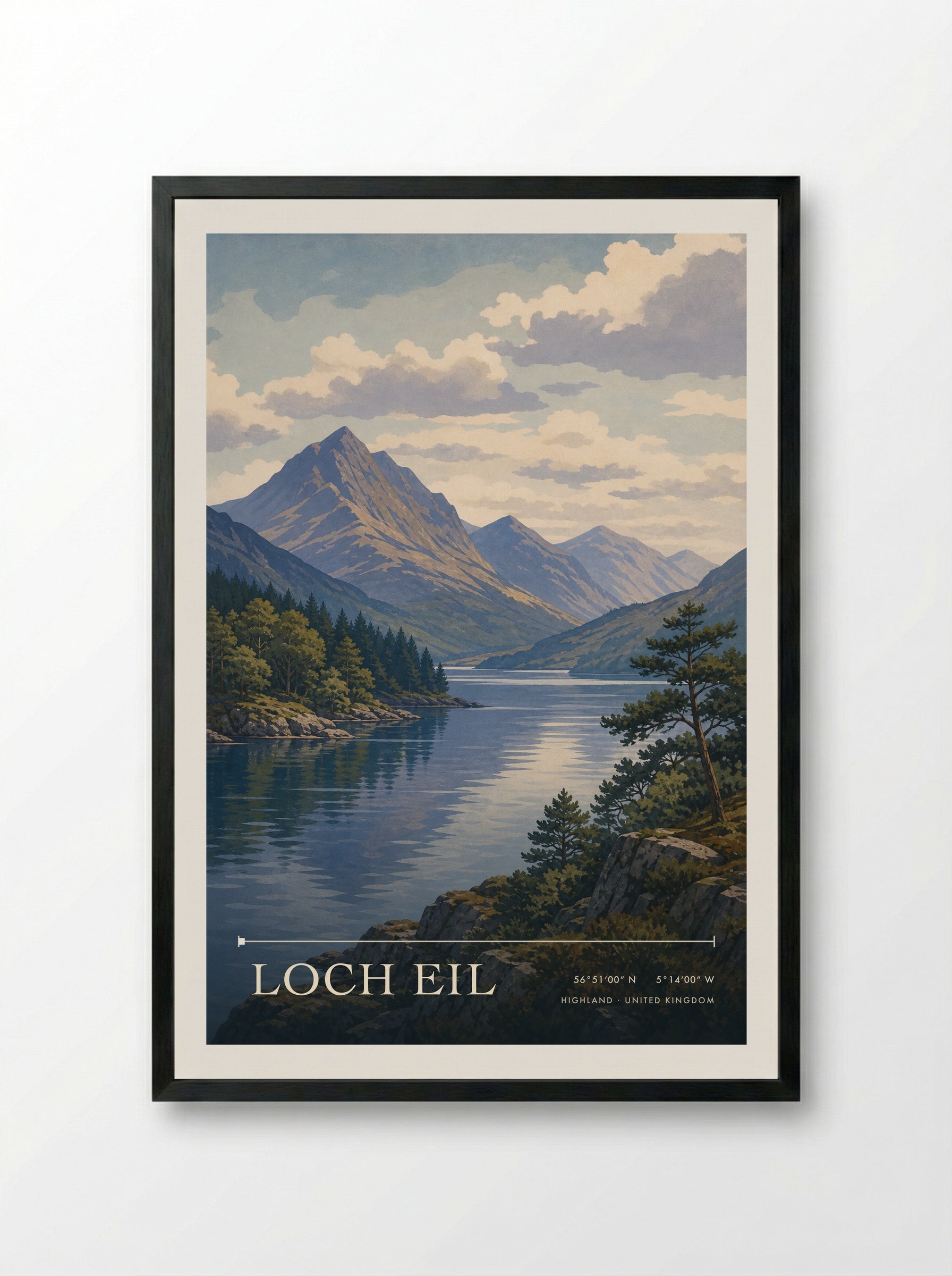 Loch Eil Highland United Kingdom Travel Poster - Framed Print Black