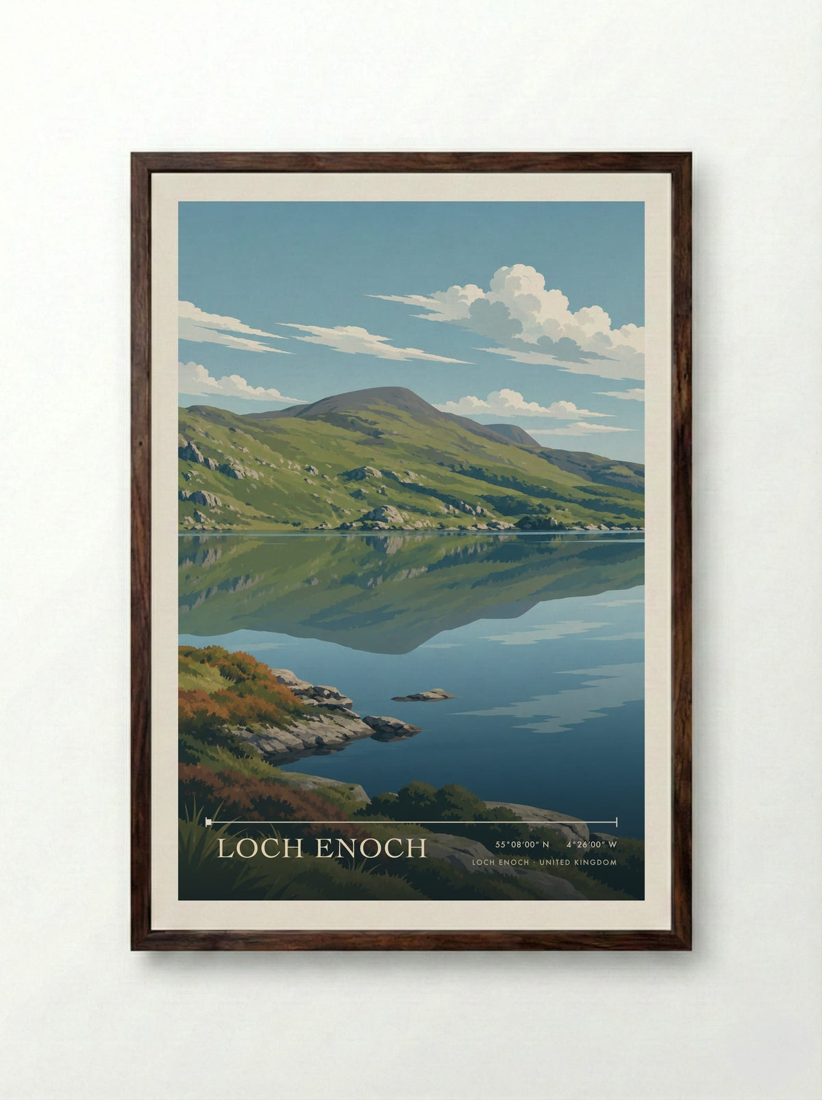 Loch Enoch | Travel Poster - Framed Print Dark Wood