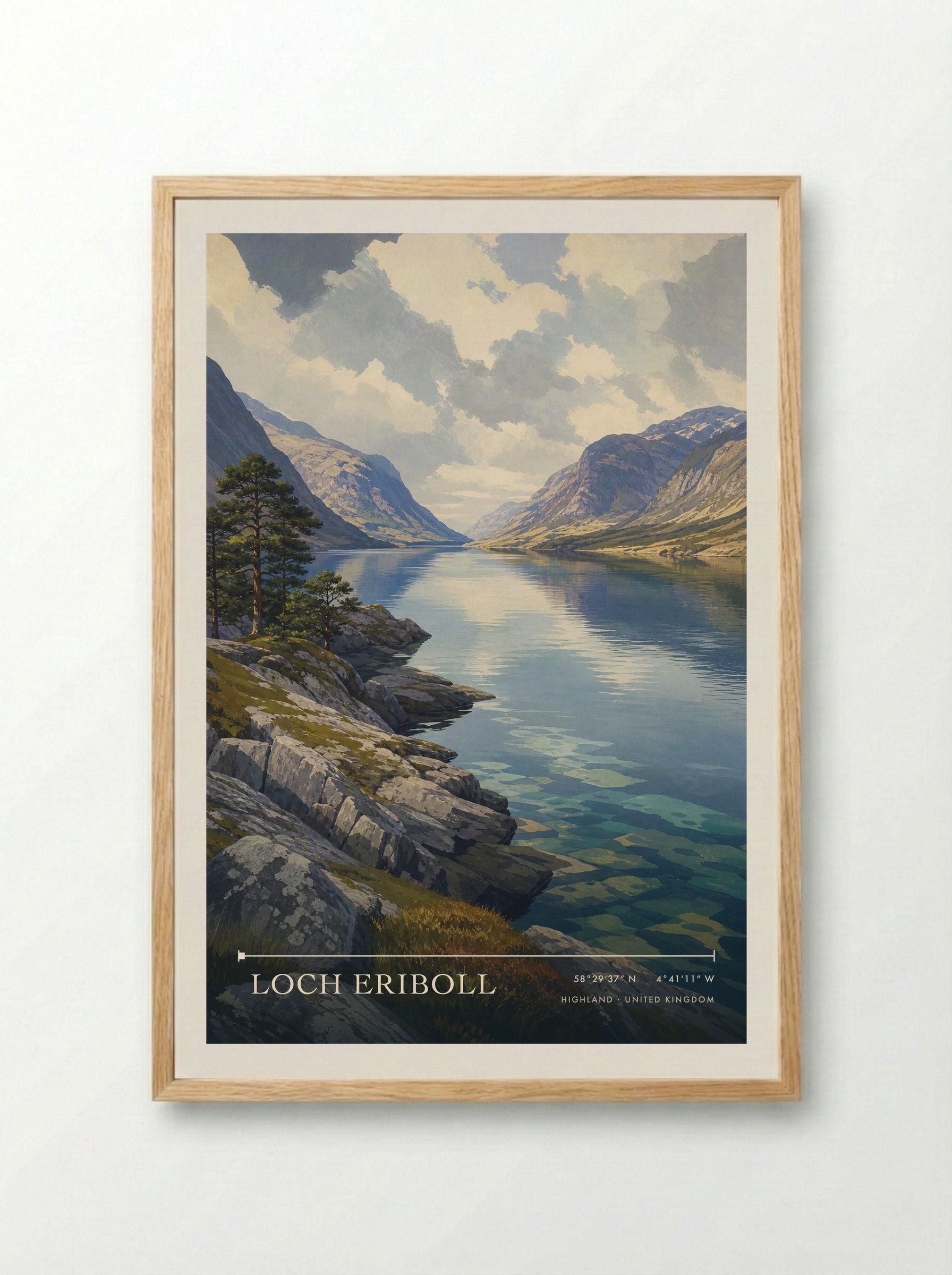 Loch Eriboll Highland United Kingdom Travel Poster - Framed Print Wood