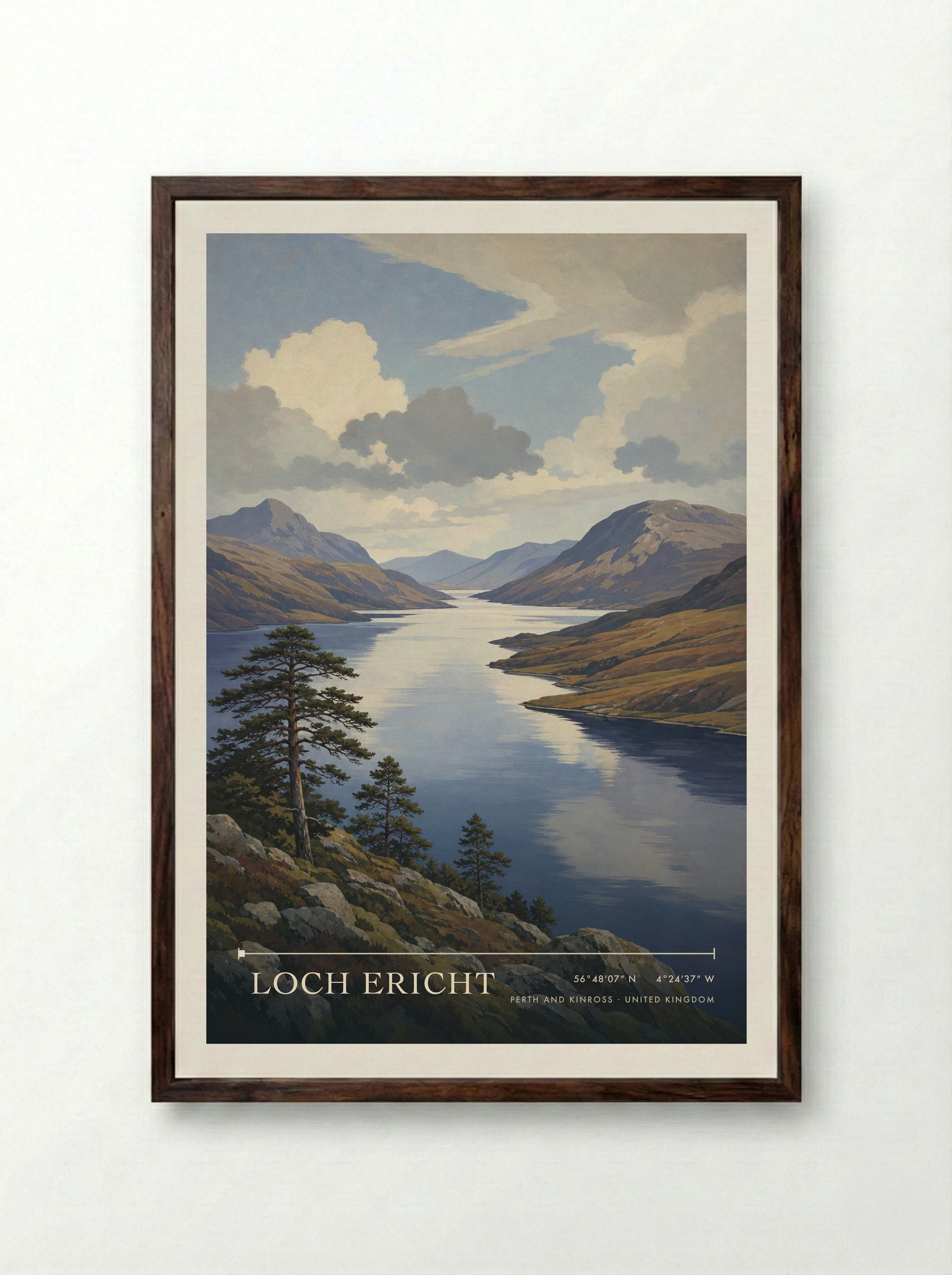 Loch Ericht Perth and Kinross United Kingdom Travel Poster - Framed Print Dark Wood