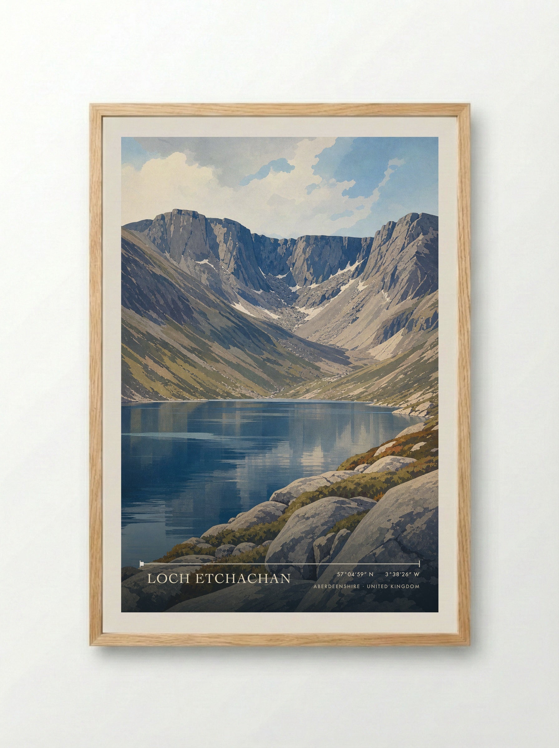 Loch Etchachan Aberdeenshire United Kingdom Travel Poster - Framed Print Wood