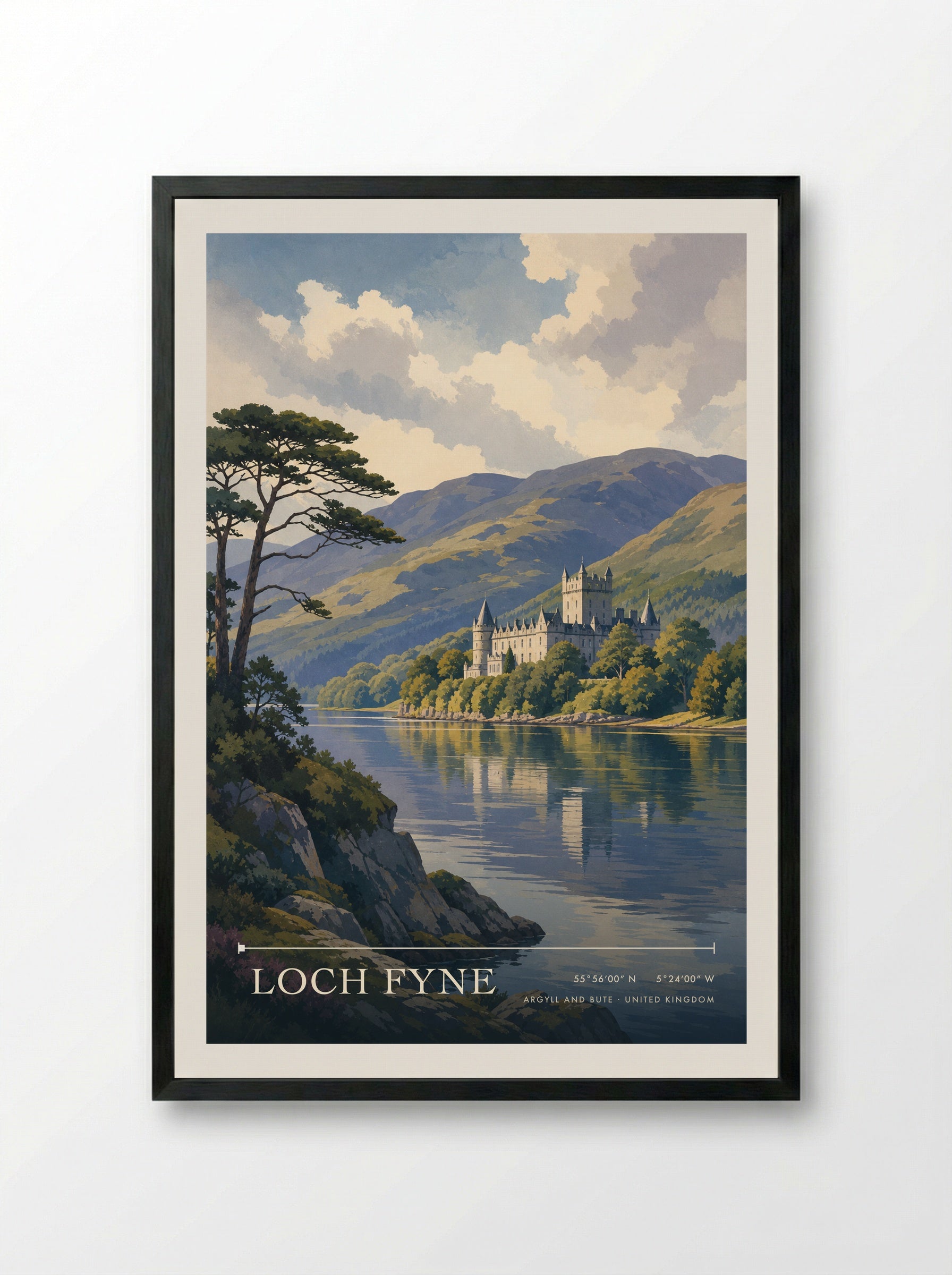 Loch Fyne Argyll and Bute United Kingdom Travel Poster - Framed Print Black