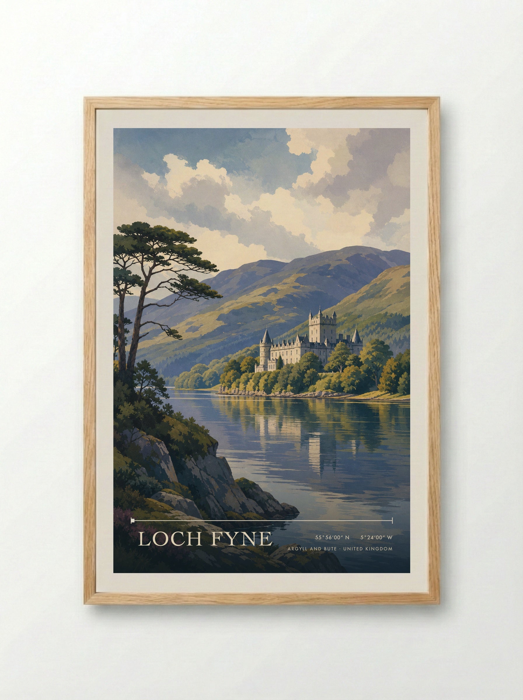 Loch Fyne Argyll and Bute United Kingdom Travel Poster - Framed Print Wood