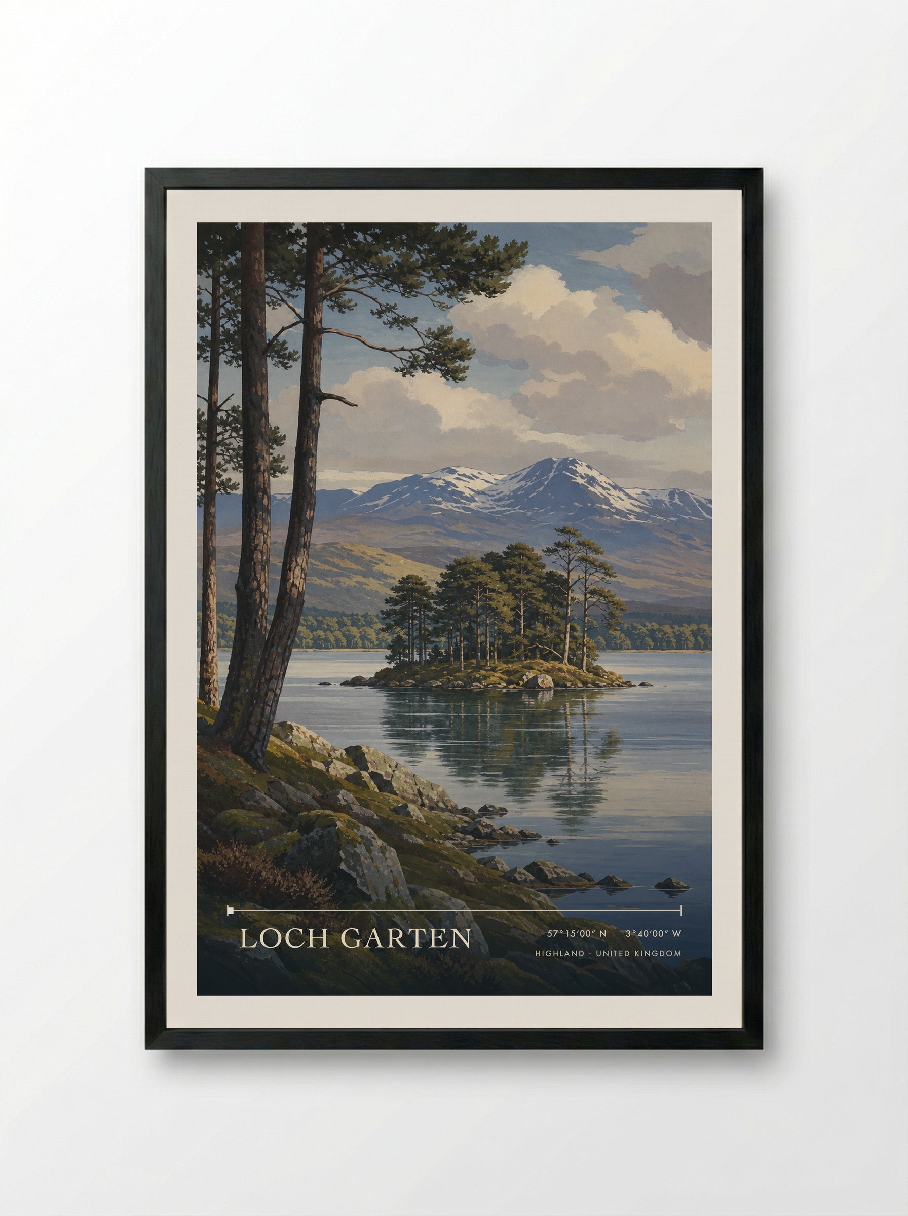 Loch Garten Highland United Kingdom Travel Poster - Framed Print Black