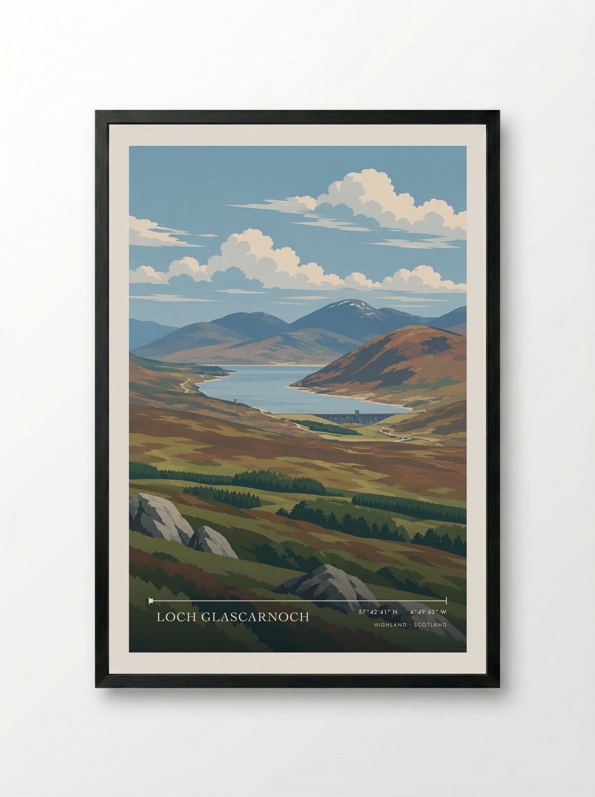 Loch Glascarnoch, Highland | Travel Poster - Framed Print Black