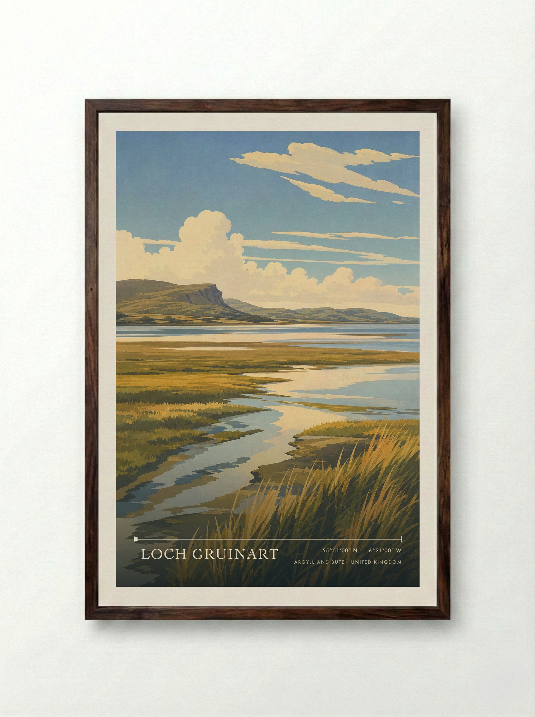 Loch Gruinart Argyll and Bute United Kingdom Travel Poster - Framed Print Dark Wood