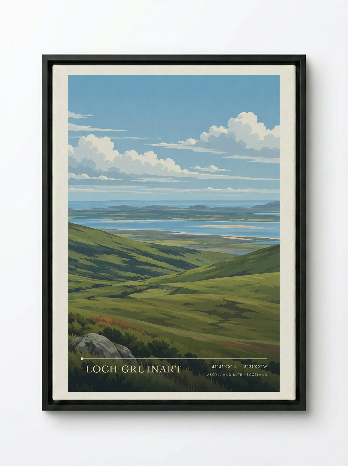 Loch Gruinart, Argyll and Bute | Travel Poster - Framed Canvas Black