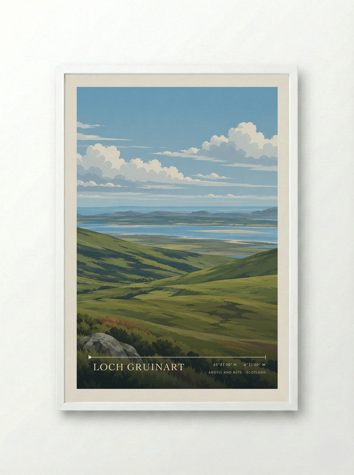 Loch Gruinart, Argyll and Bute | Travel Poster - Framed Print White