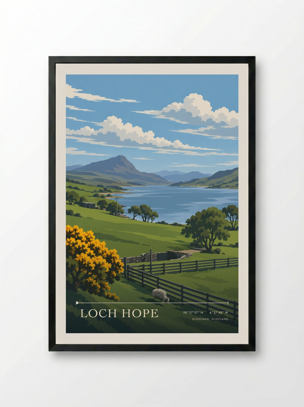 Loch Hope, Highland, Scotland | Travel Poster - Framed Print Black