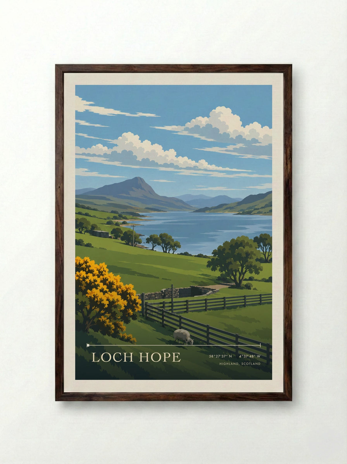 Loch Hope, Highland, Scotland | Travel Poster - Framed Print Dark Wood
