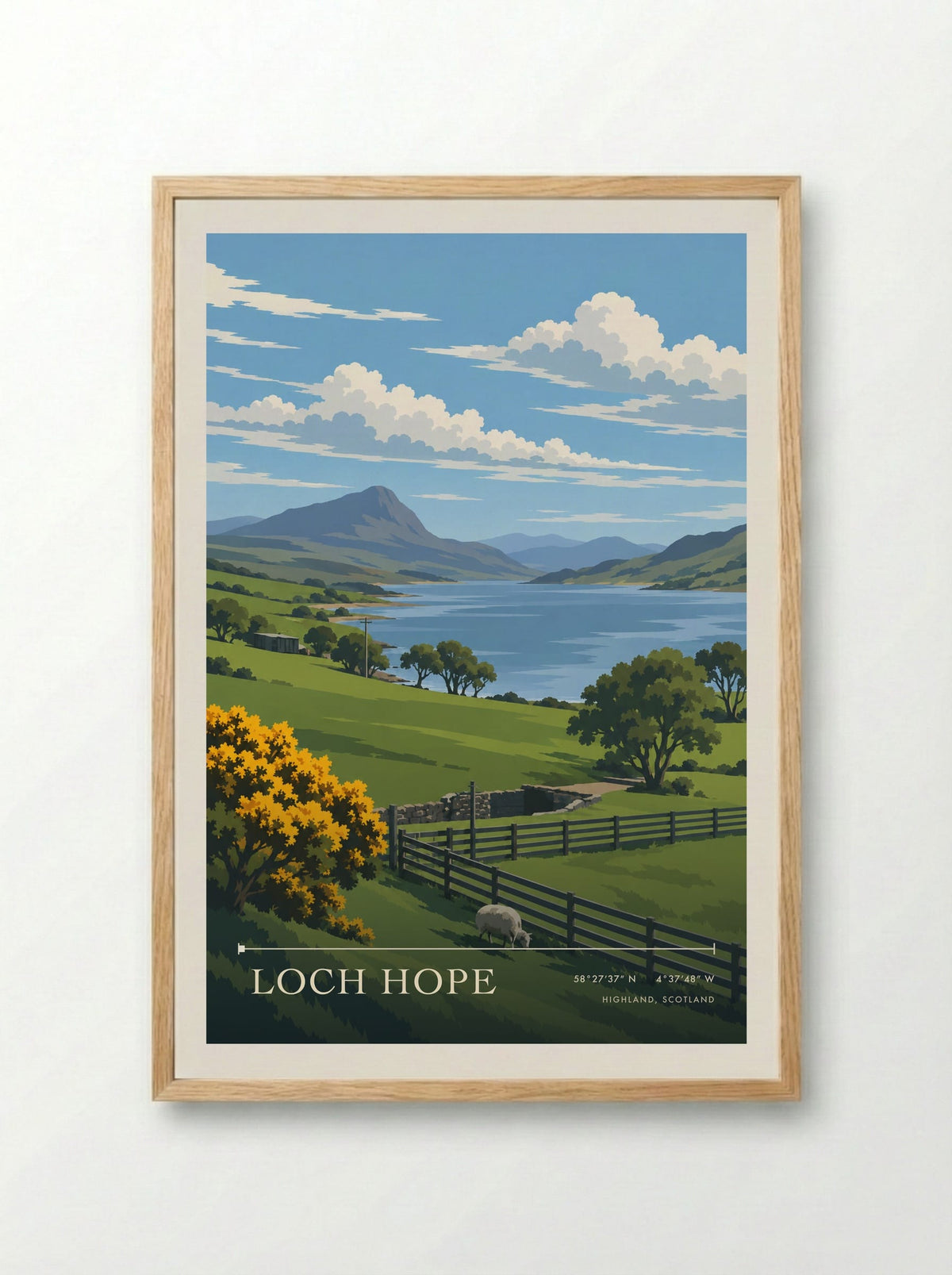Loch Hope, Highland, Scotland | Travel Poster - Framed Print Wood