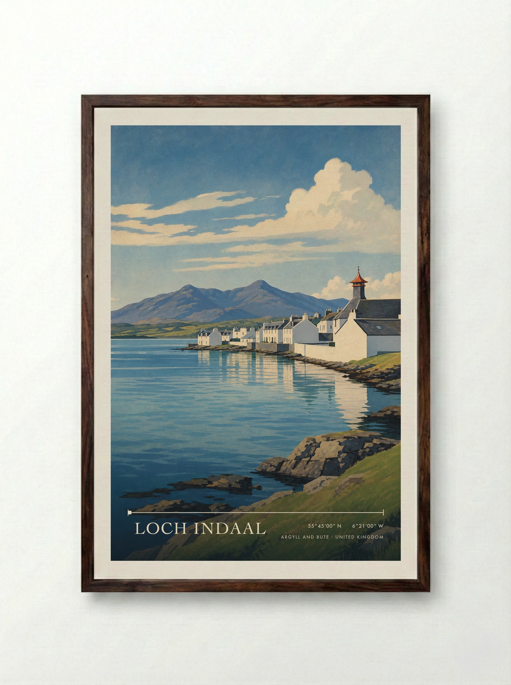 Loch Indaal Argyll and Bute United Kingdom Travel Poster - Framed Print Dark Wood