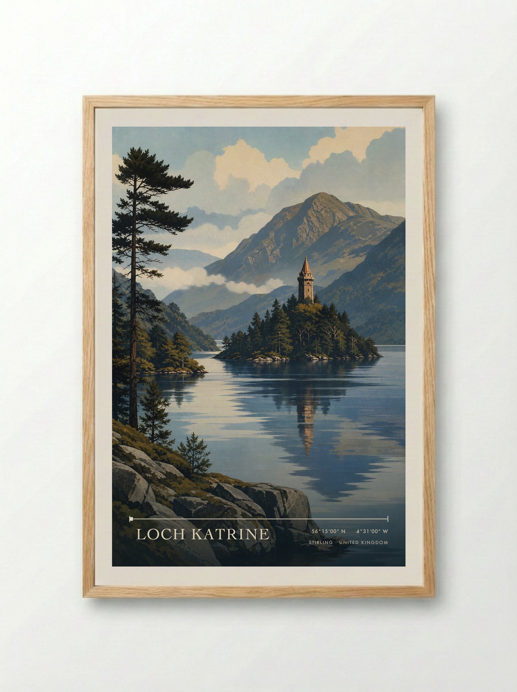 Loch Katrine Stirling United Kingdom Travel Poster - Framed Print Wood