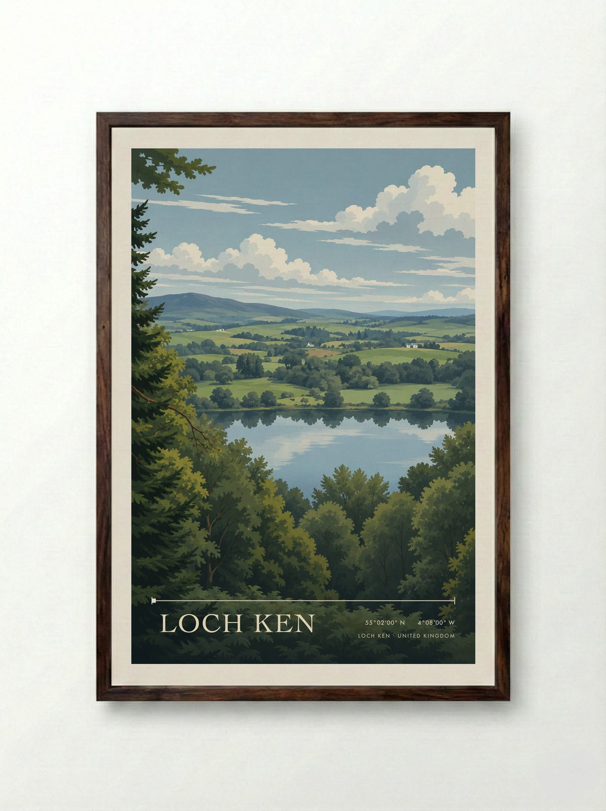 Loch Ken | Travel Poster - Framed Print Dark Wood