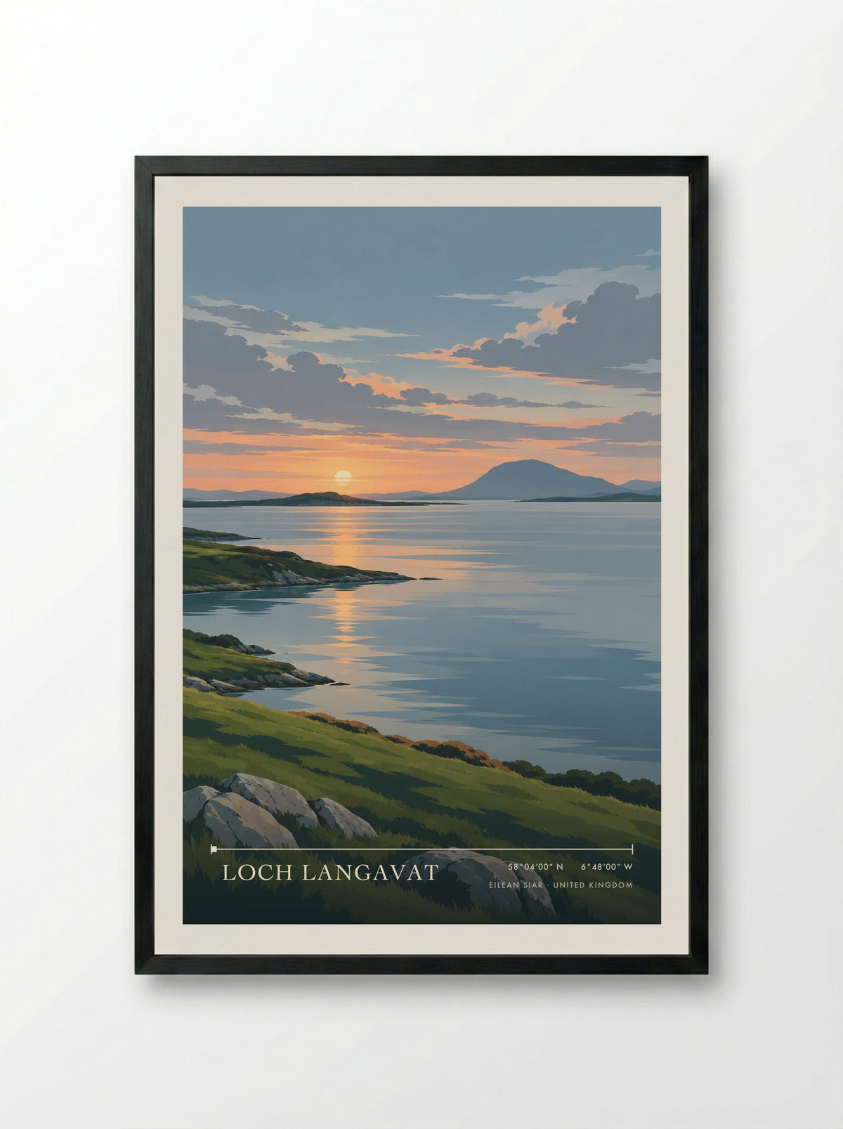 Loch Langavat, Eilean Siar | Travel Poster - Framed Print Black