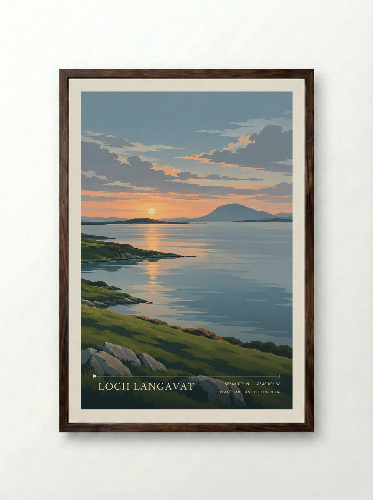 Loch Langavat, Eilean Siar | Travel Poster - Framed Print Dark Wood