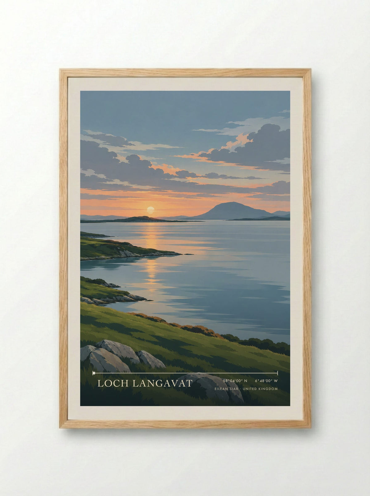 Loch Langavat, Eilean Siar | Travel Poster - Framed Print Wood