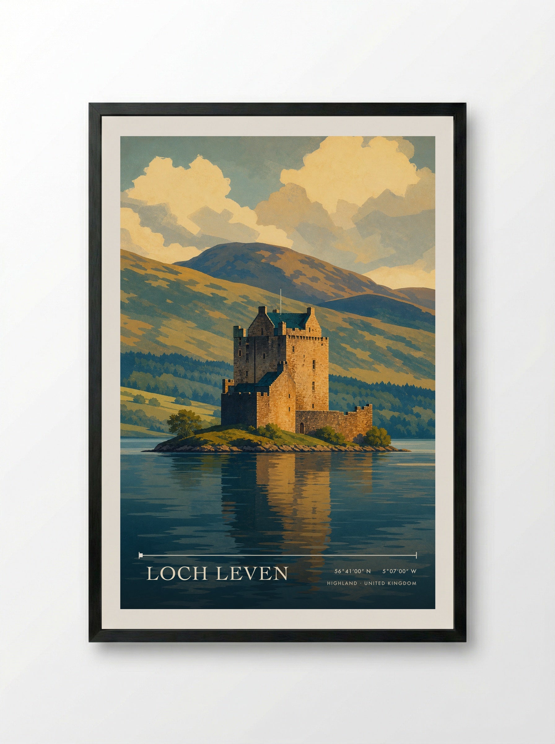 Loch Leven Highland United Kingdom Travel Poster - Framed Print Black