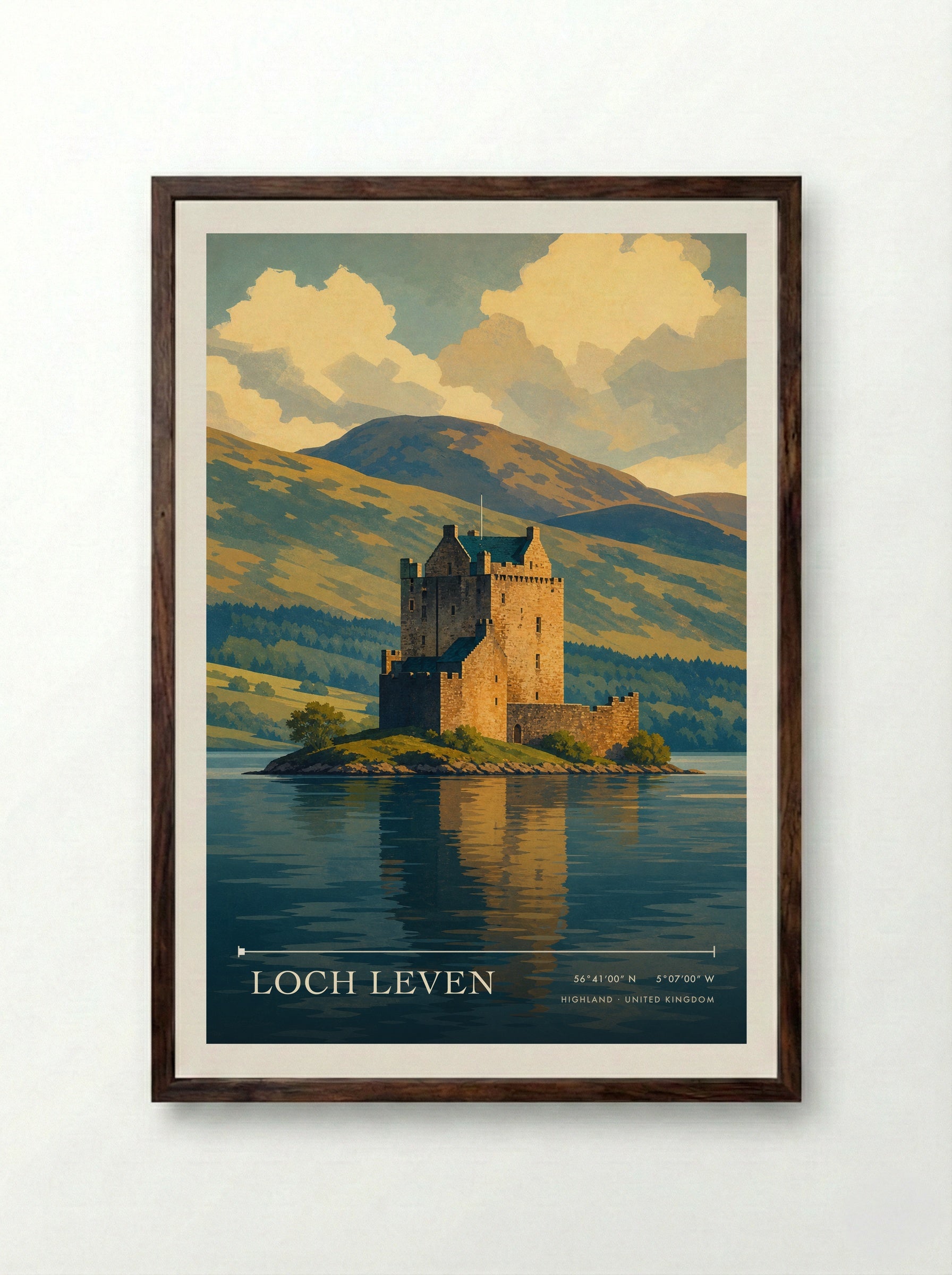 Loch Leven Highland United Kingdom Travel Poster - Framed Print Dark Wood