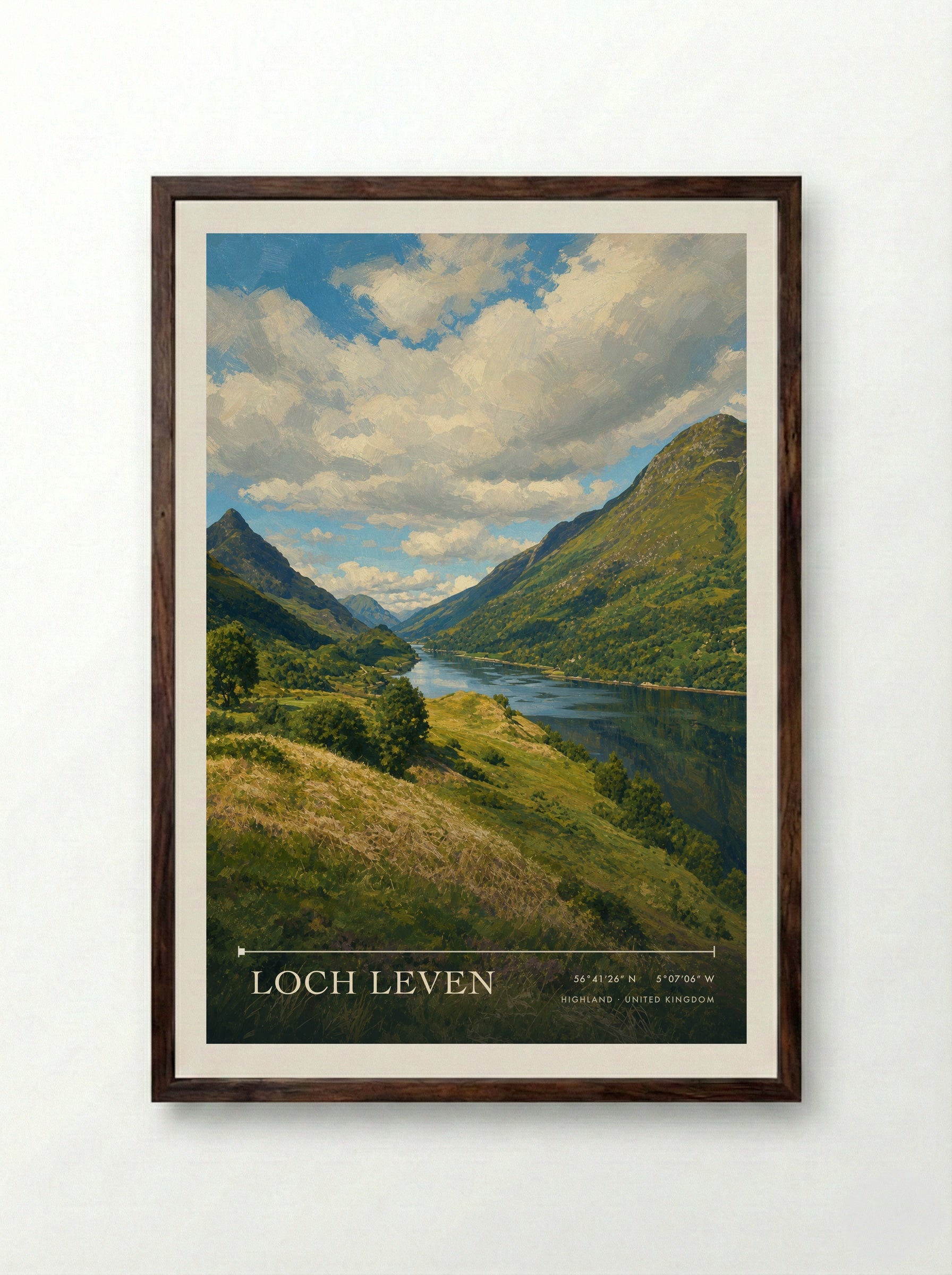 Loch Leven Highland United Kingdom Travel Poster - Framed Print Dark Wood