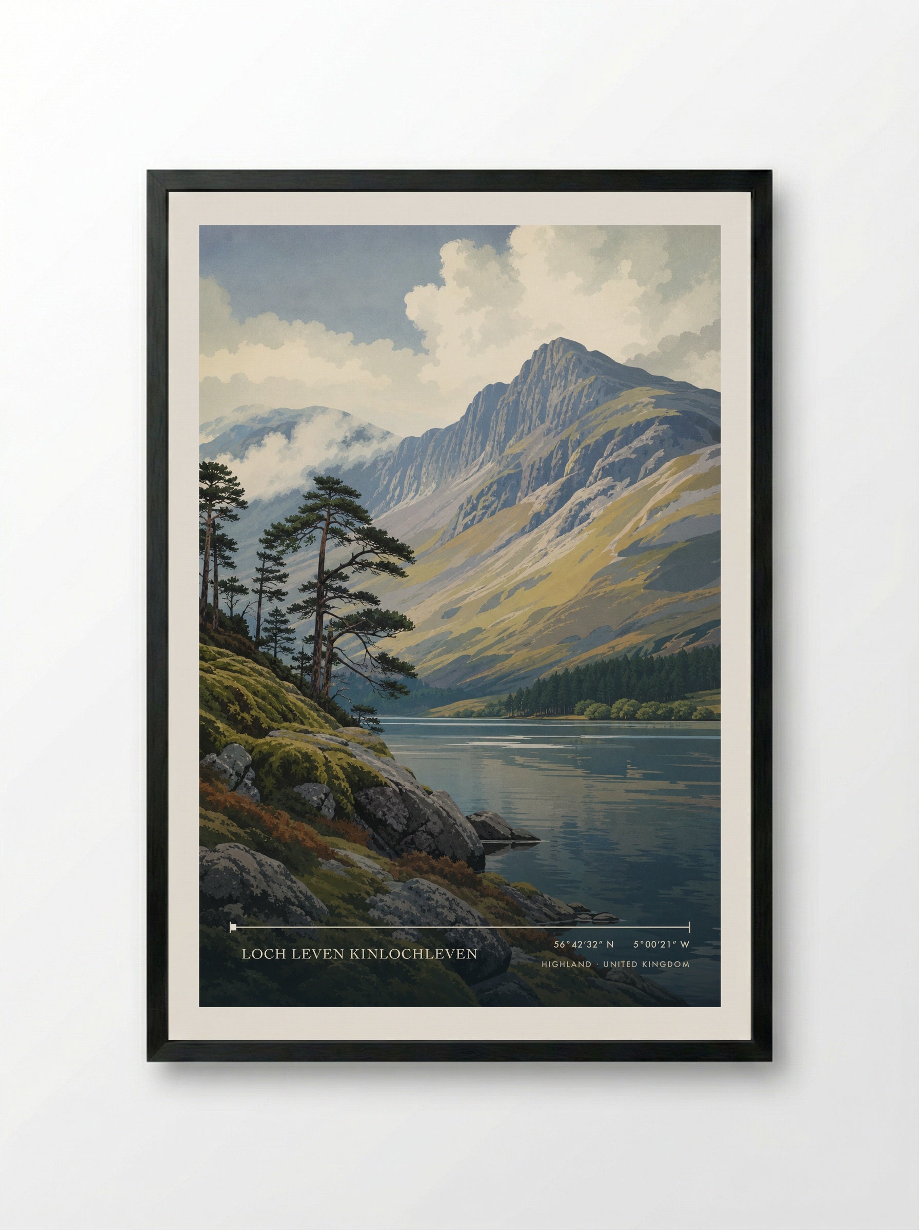Loch Leven Kinlochleven Highland United Kingdom Travel Poster - Framed Print Black
