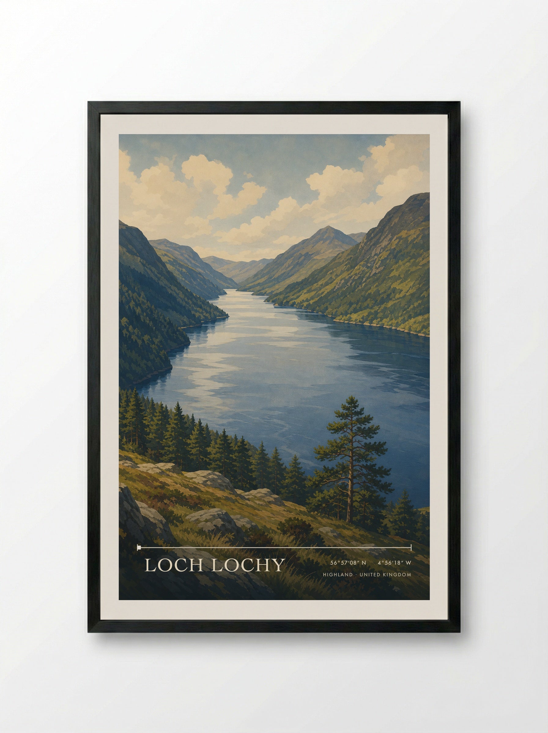Loch Lochy Highland United Kingdom Travel Poster - Framed Print Black
