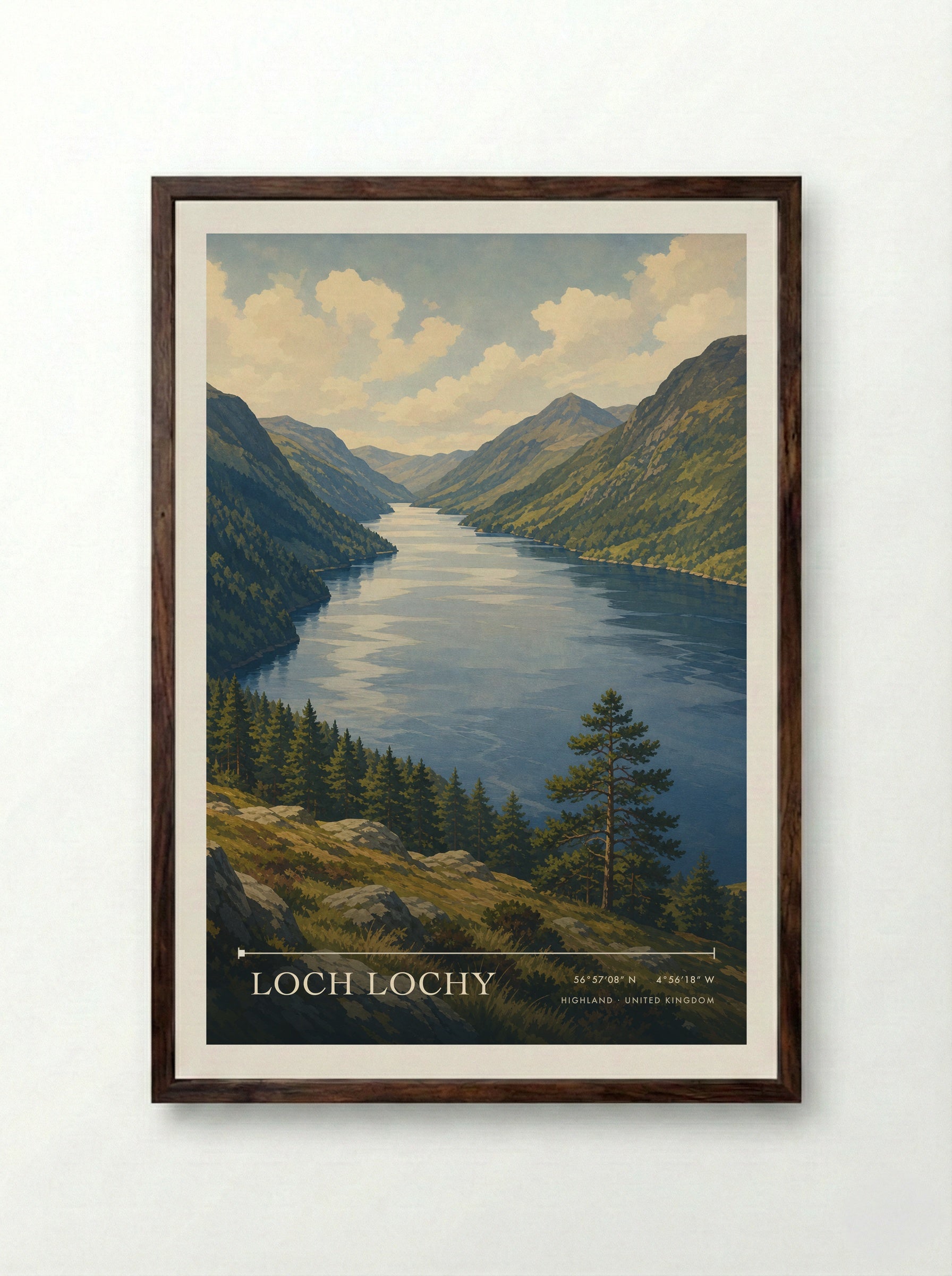 Loch Lochy Highland United Kingdom Travel Poster - Framed Print Dark Wood