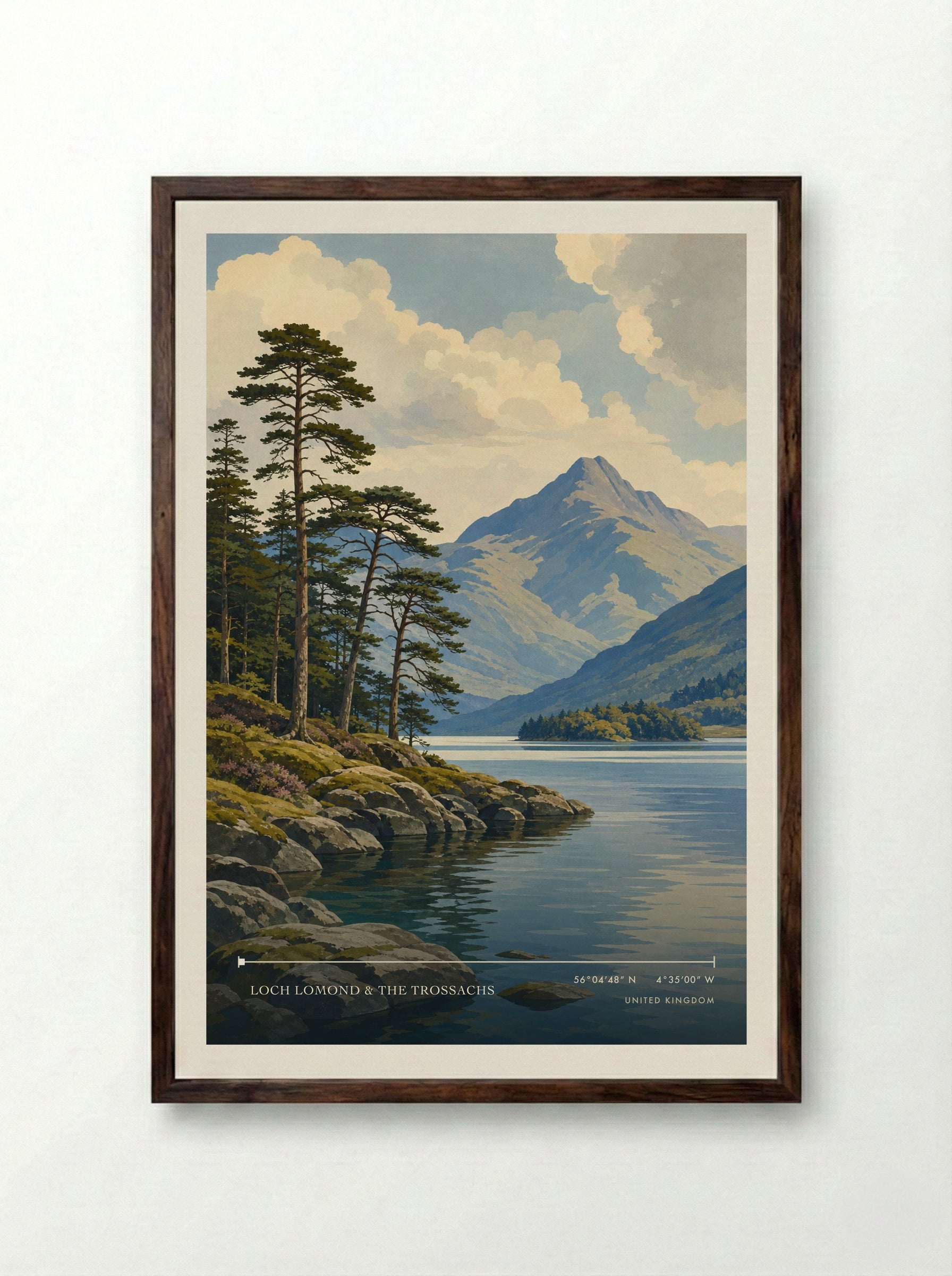 Loch Lomond & The Trossachs United Kingdom Travel Poster - Framed Print Dark Wood