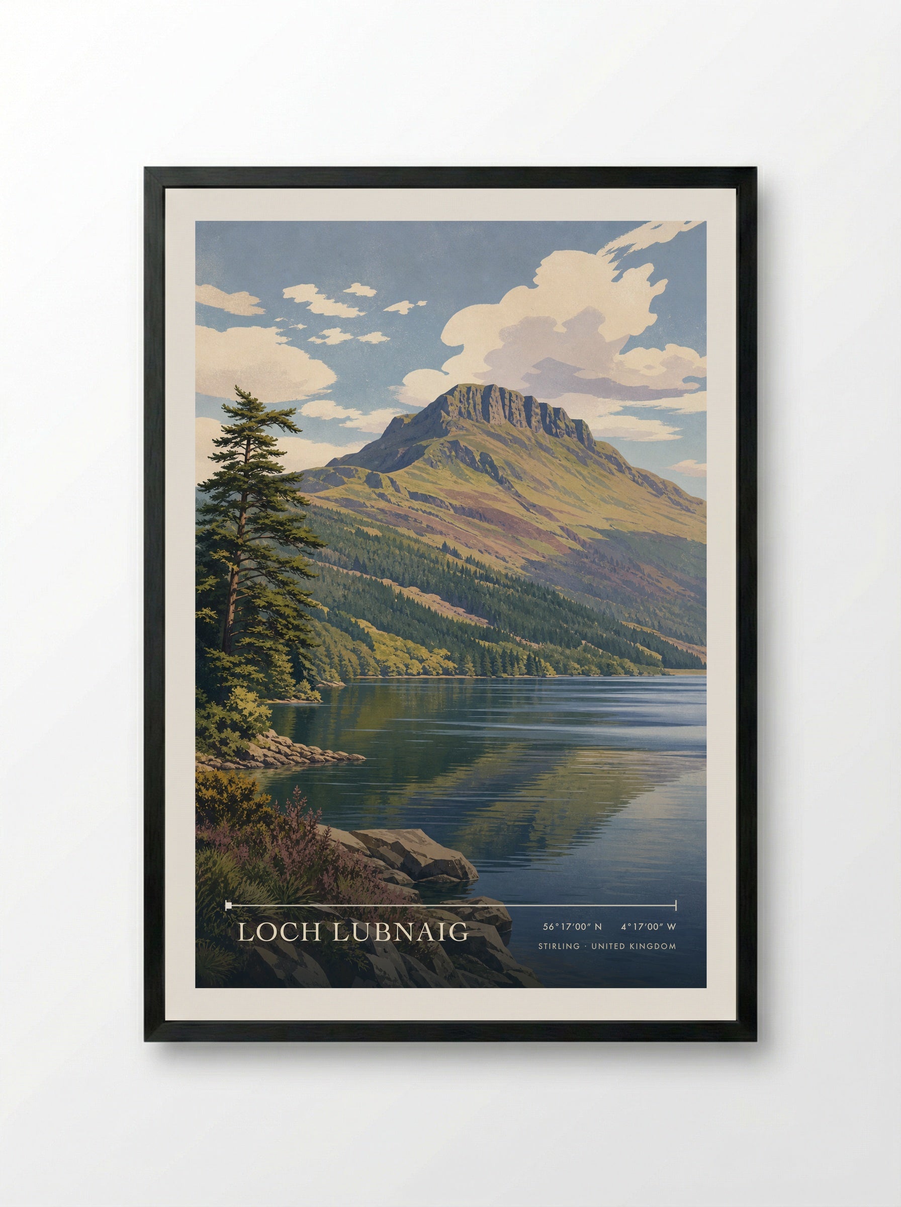 Loch Lubnaig Stirling United Kingdom Travel Poster - Framed Print Black