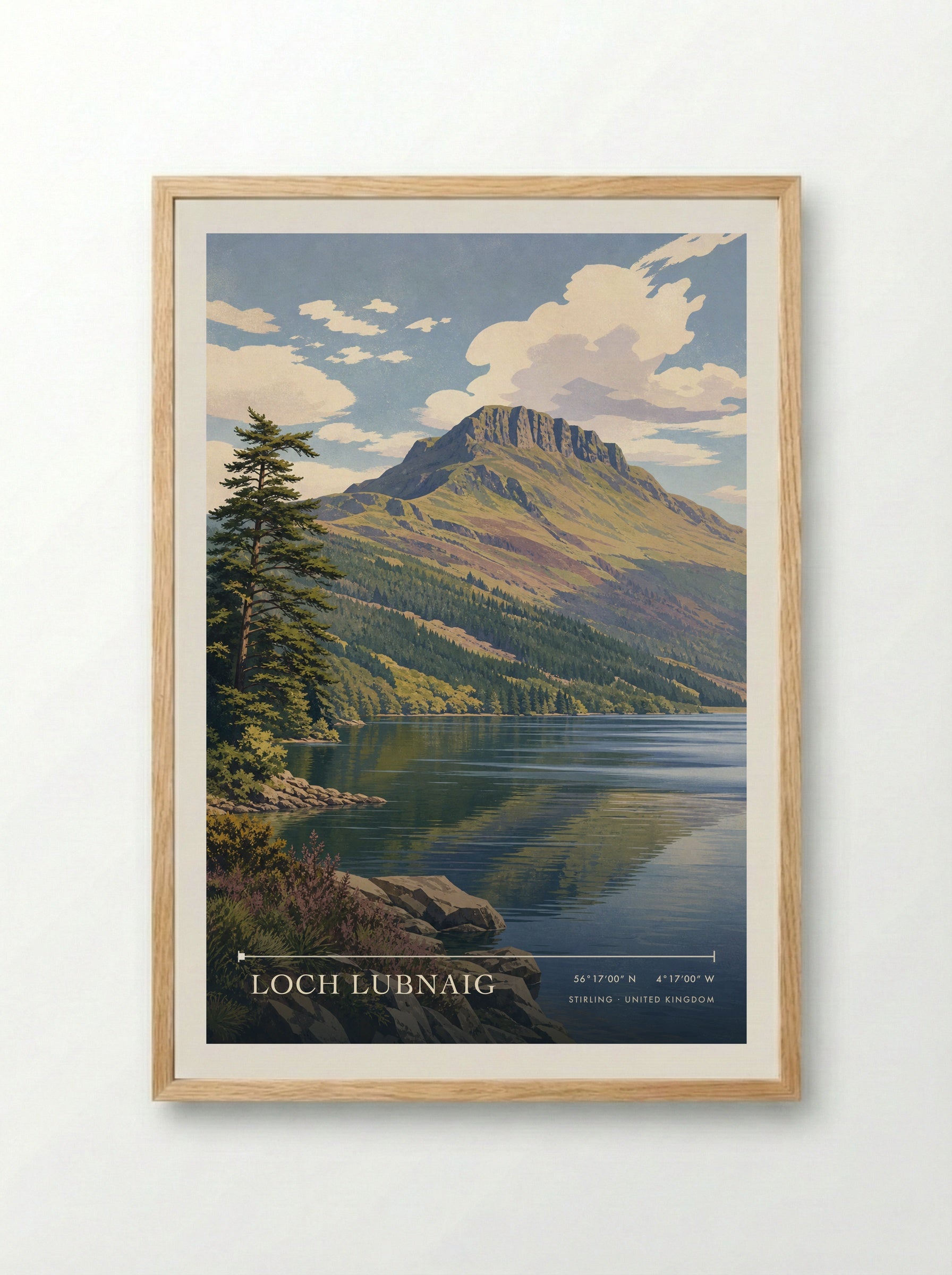 Loch Lubnaig Stirling United Kingdom Travel Poster - Framed Print Wood