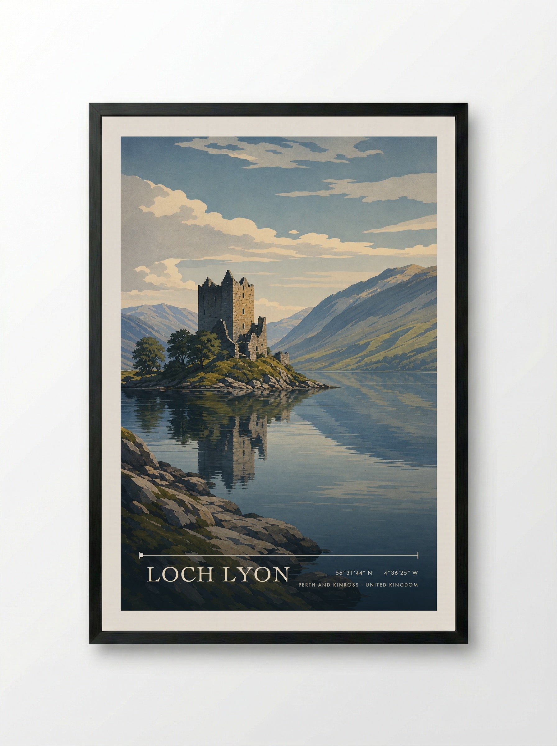 Loch Lyon Perth and Kinross United Kingdom Travel Poster - Framed Print Black