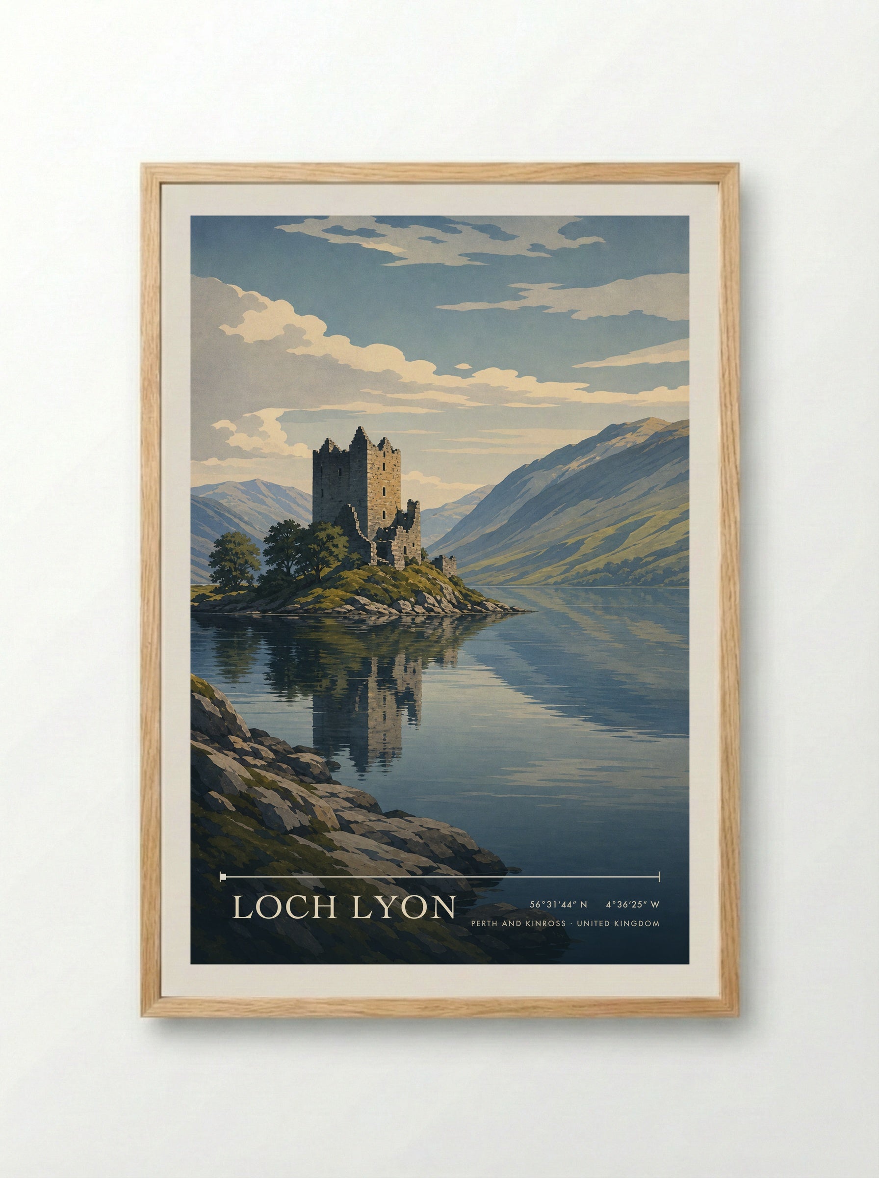 Loch Lyon Perth and Kinross United Kingdom Travel Poster - Framed Print Wood
