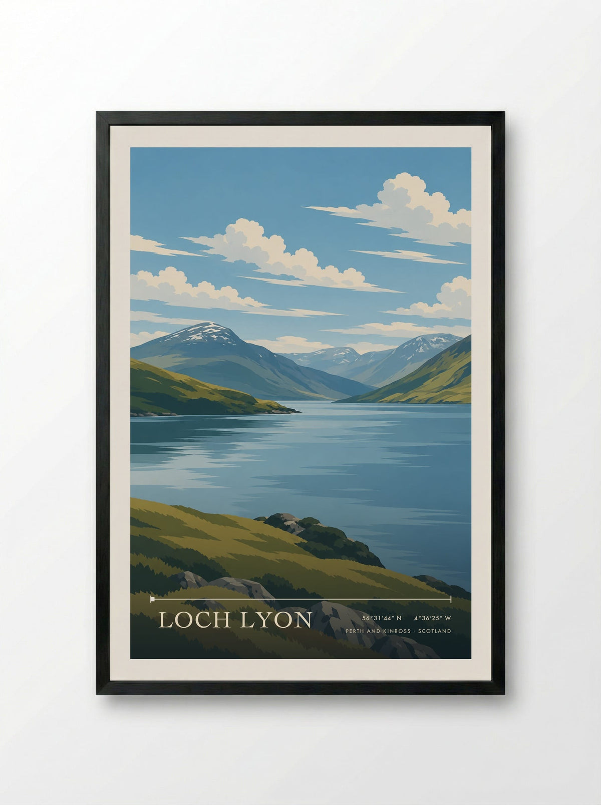 Loch Lyon, Perth and Kinross | Travel Poster - Framed Print Black